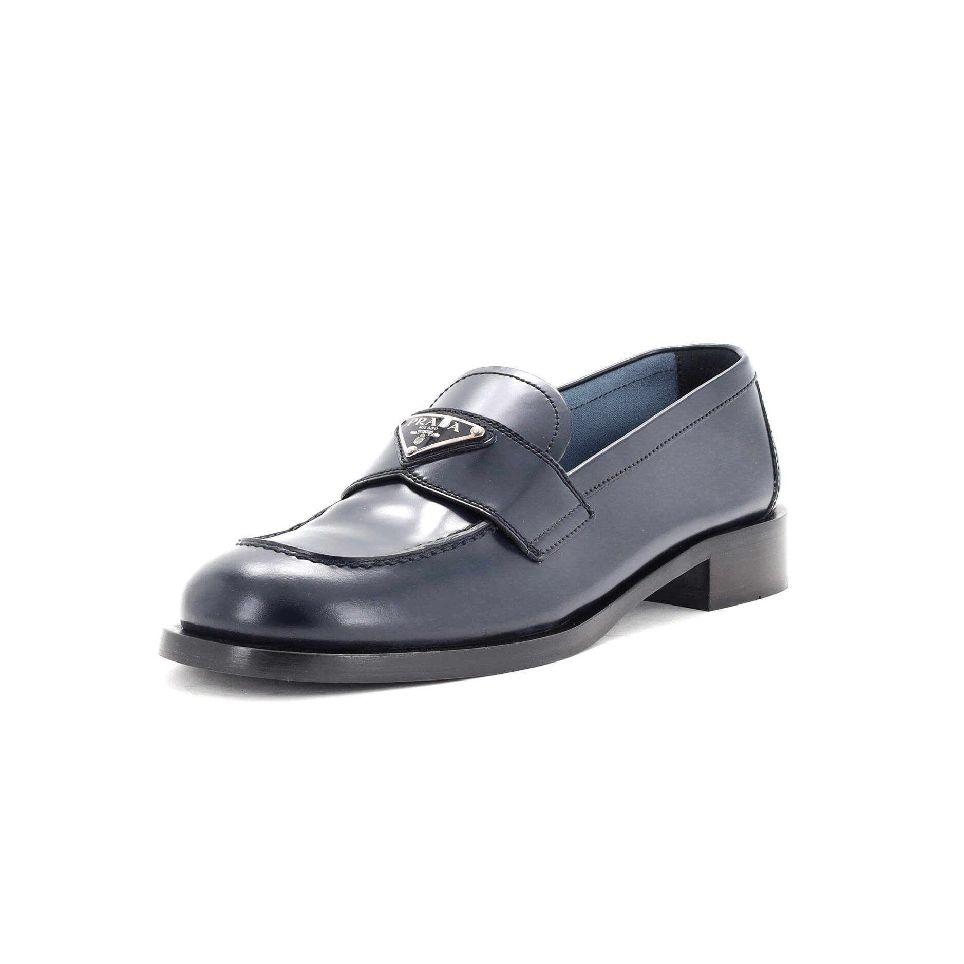 Women's Triangle Logo Heeled Loafers Spazzolato Leather
