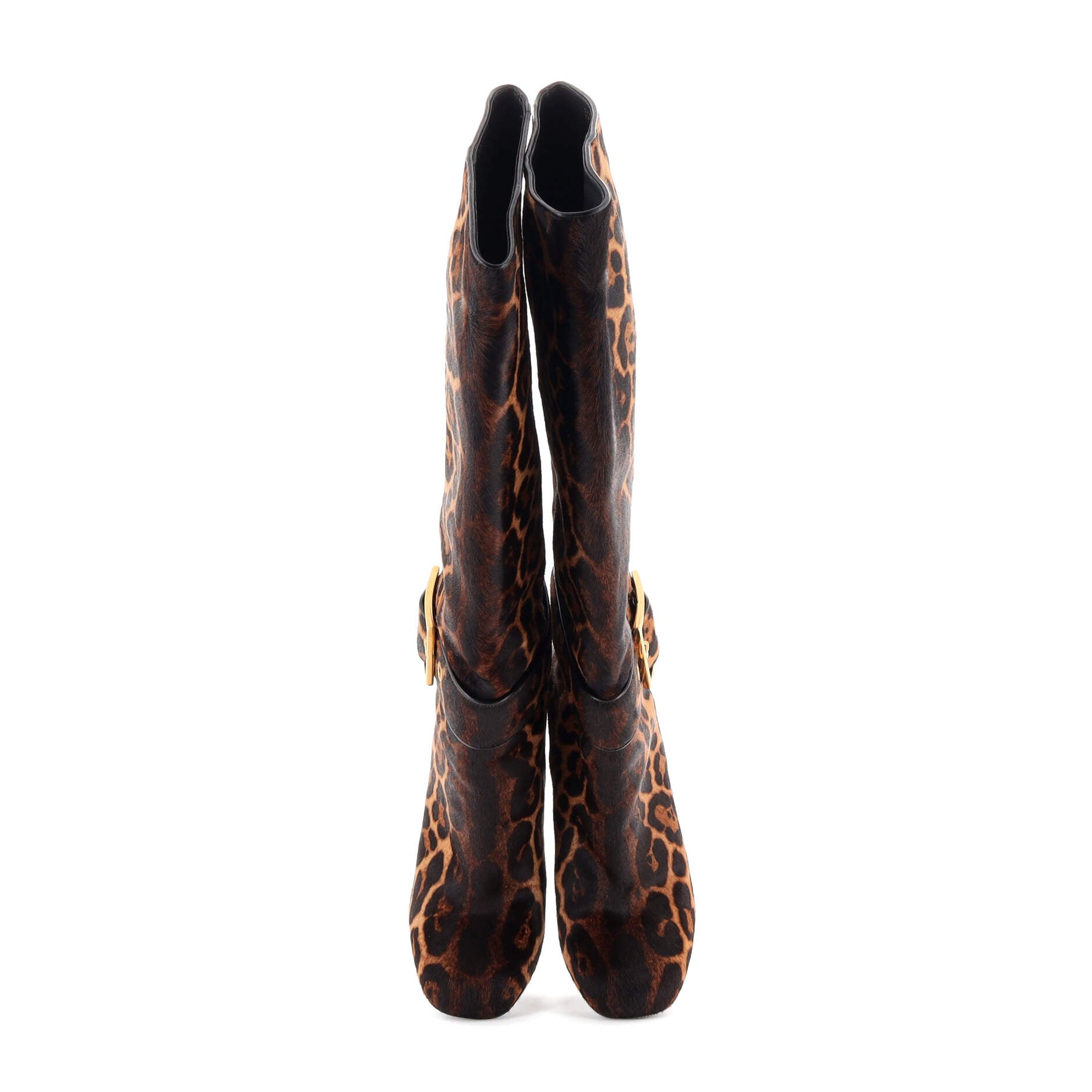 Women's Buckle Knee High Boots Printed Pony Hair