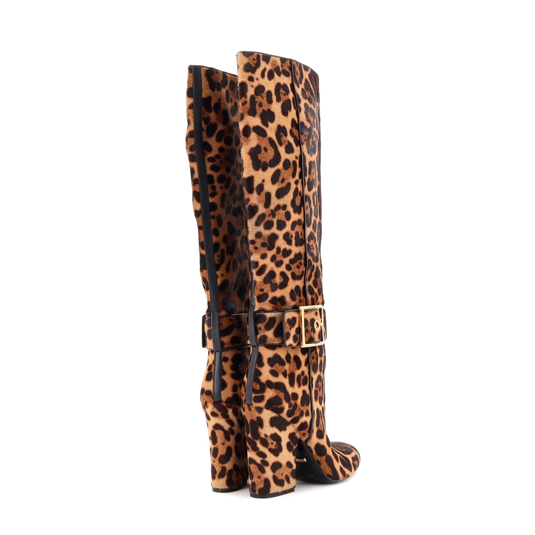 Women's Buckle Knee High Boots Printed Pony Hair