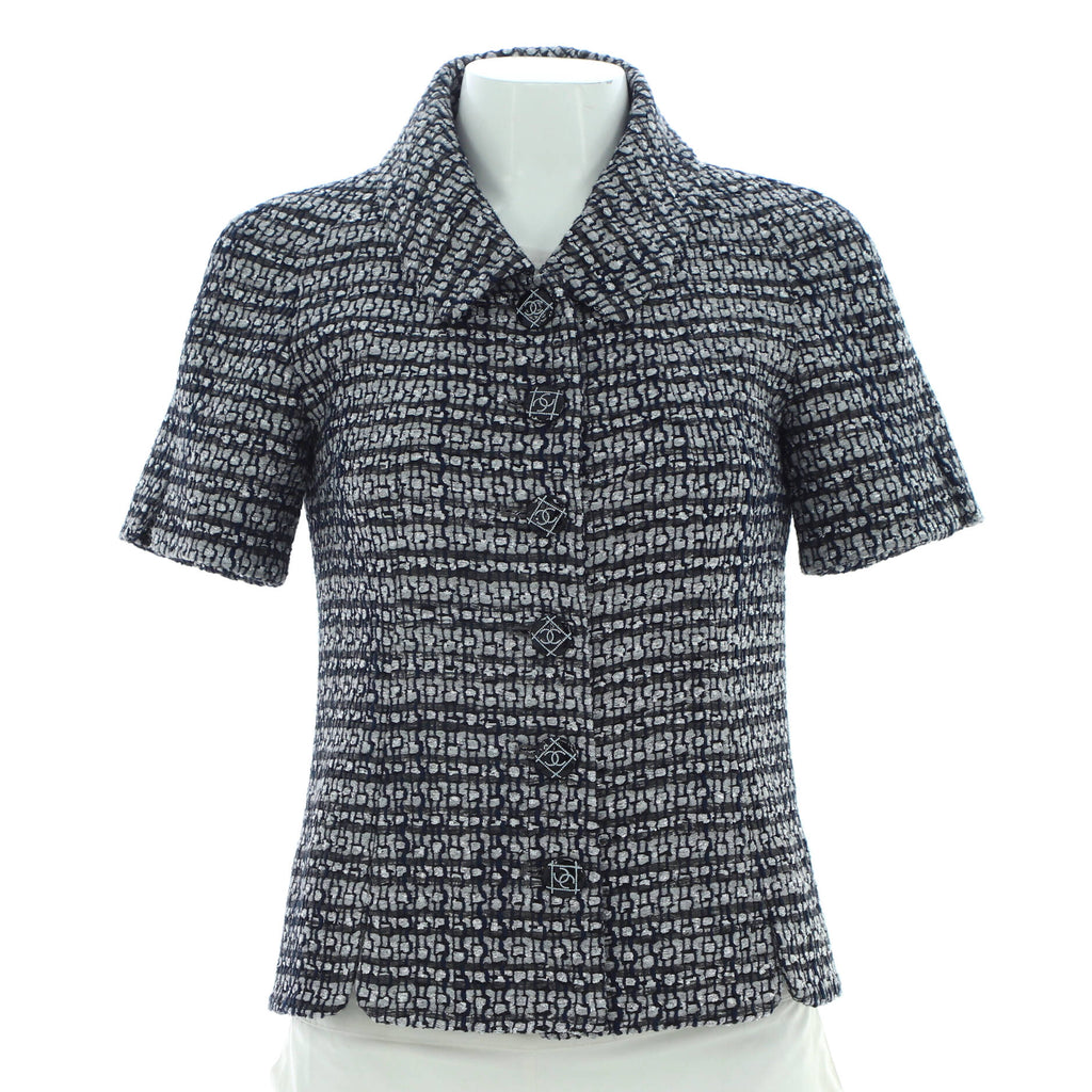 Women's Cropped Sleeve Button Up Jacket Tweed