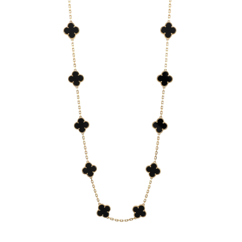Vintage Alhambra 20 Motifs Necklace 18K Yellow Gold and Onyx