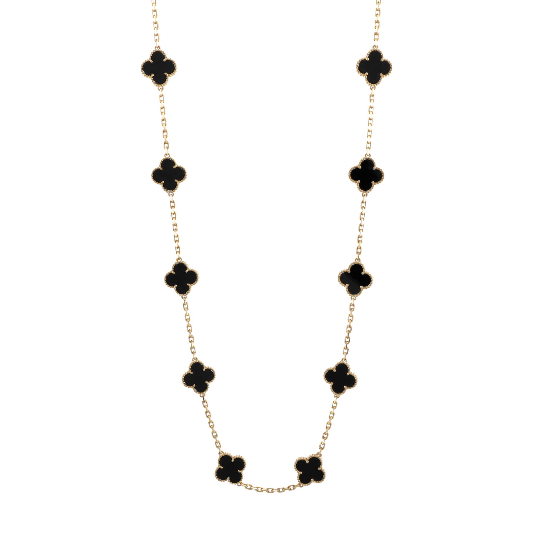 Vintage Alhambra 20 Motifs Necklace 18K Yellow Gold and Onyx