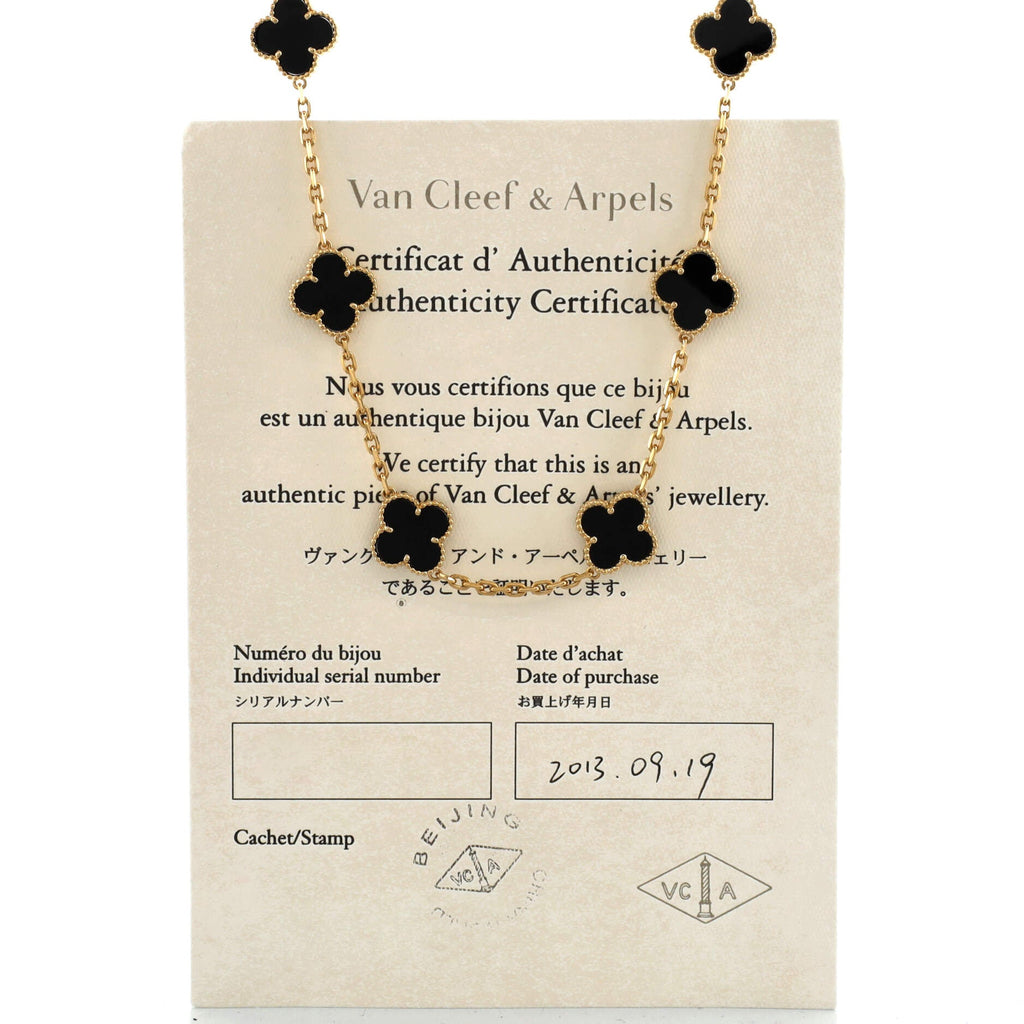 Vintage Alhambra 20 Motifs Necklace 18K Yellow Gold and Onyx
