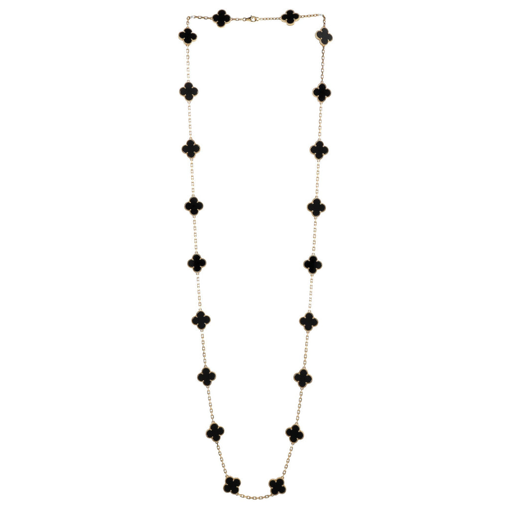Vintage Alhambra 20 Motifs Necklace 18K Yellow Gold and Onyx