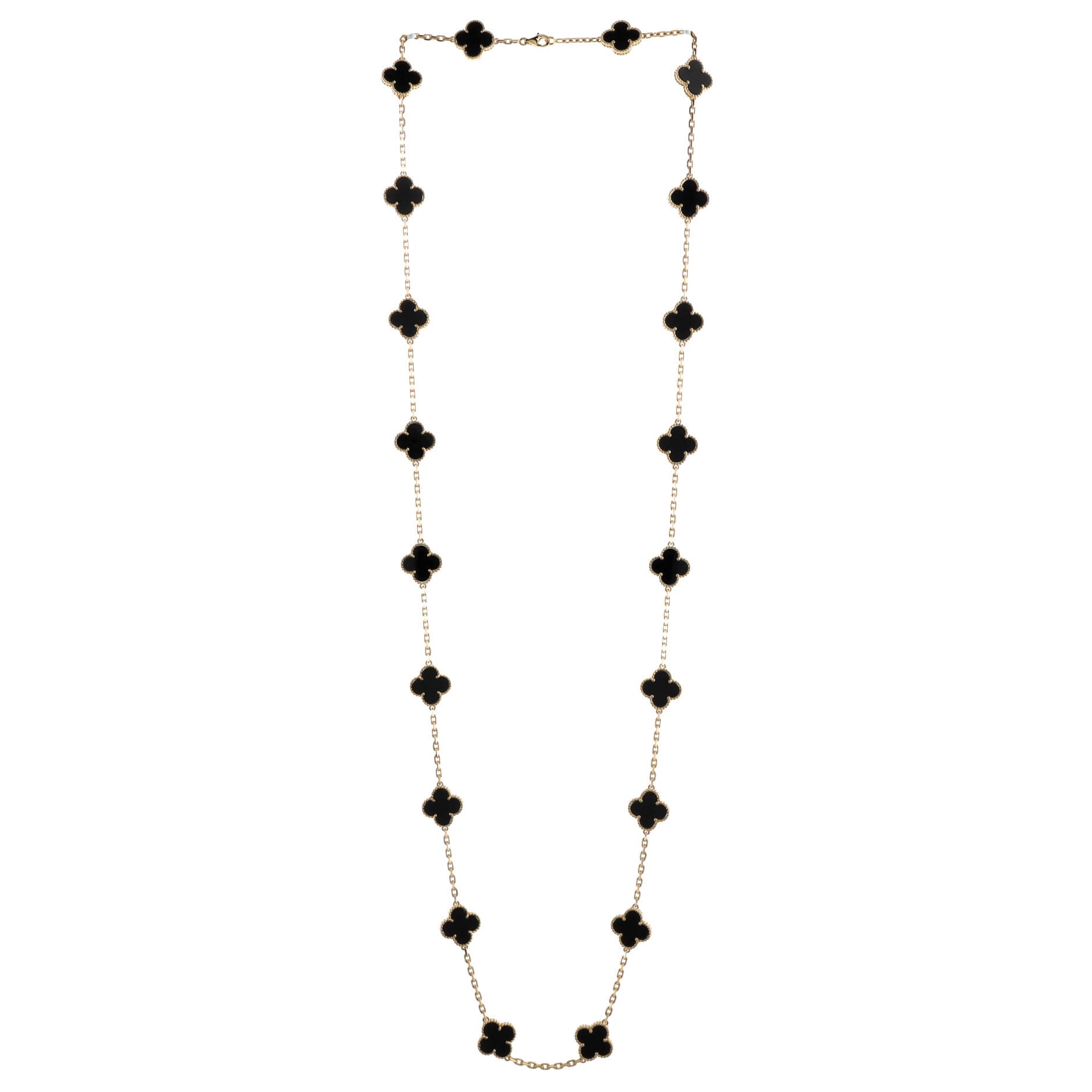 Vintage Alhambra 20 Motifs Necklace 18K Yellow Gold and Onyx