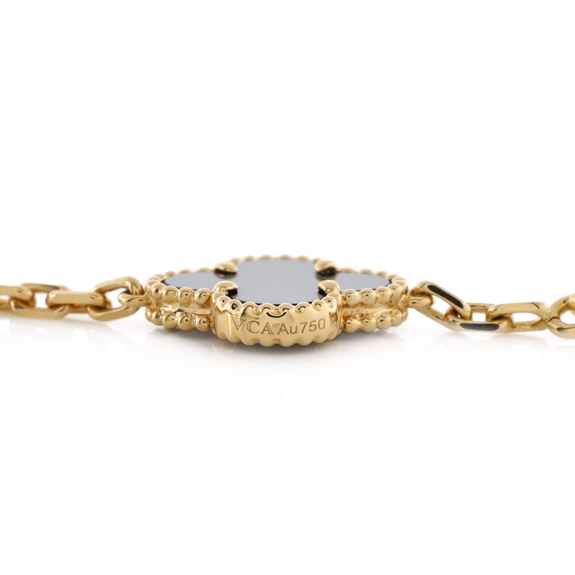 Vintage Alhambra 20 Motifs Necklace 18K Yellow Gold and Onyx