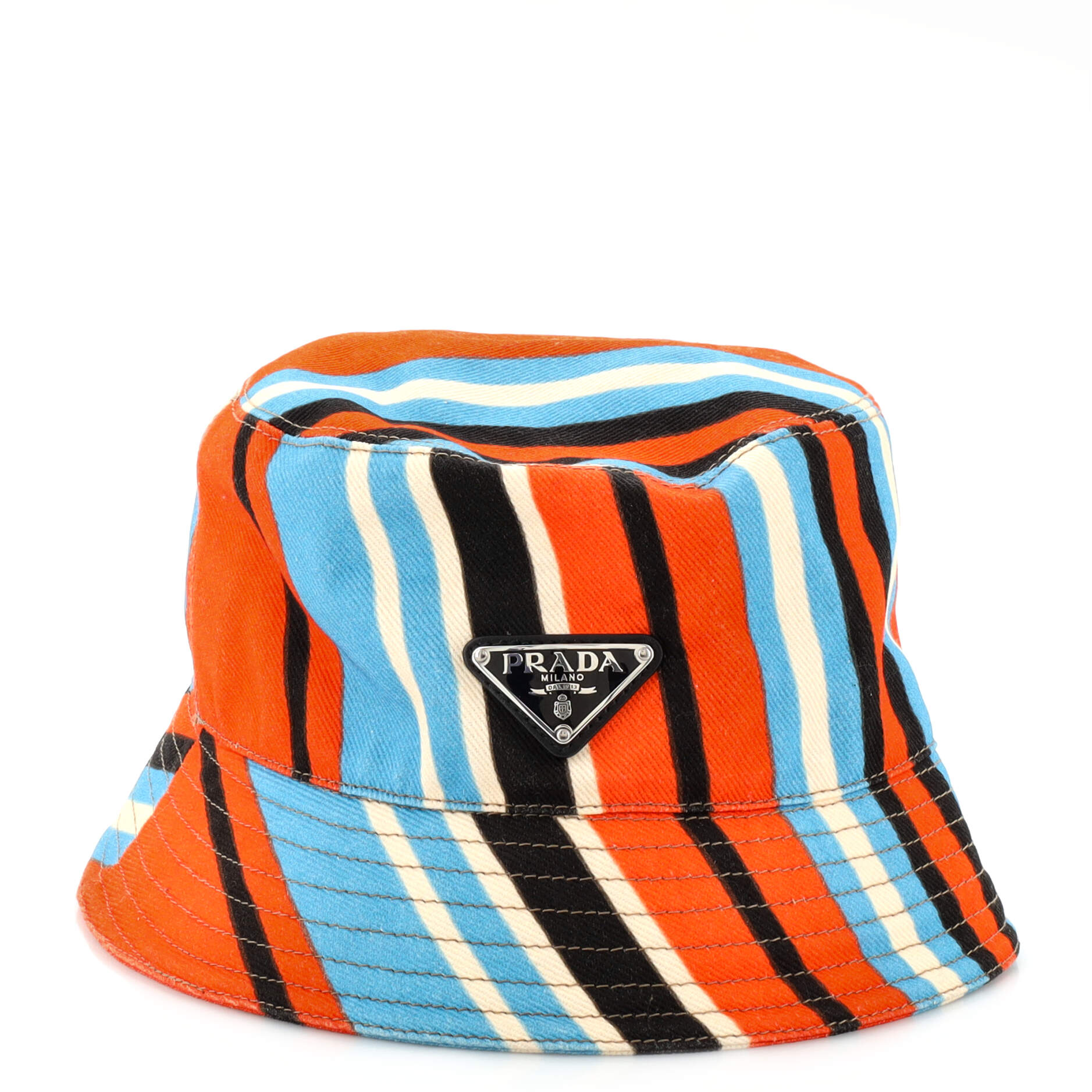 Triangle Logo Bucket Hat Striped Canvas