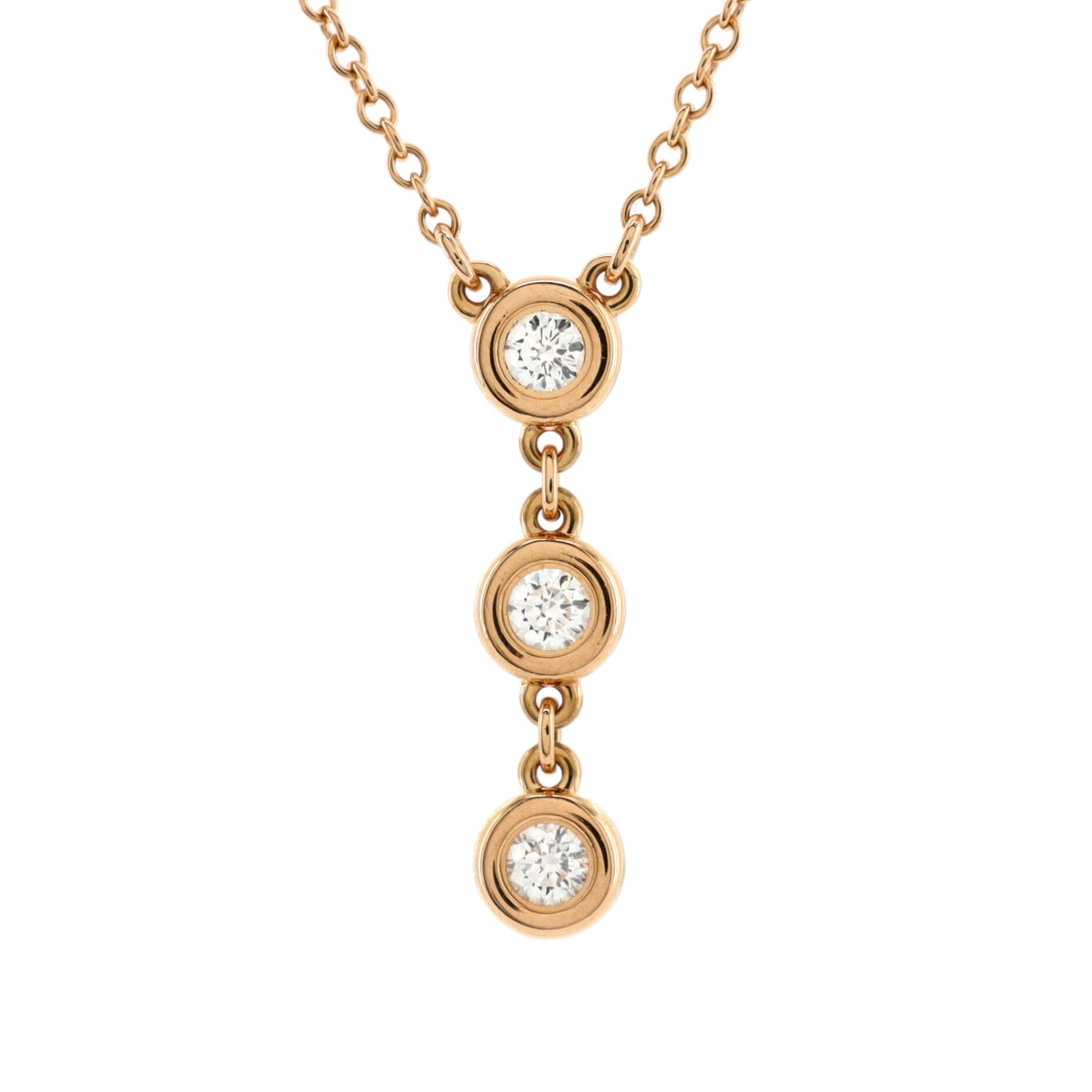 Elsa Peretti Diamonds By The Yard Pendant Necklace 18k Rose Gold with 3 Diamonds