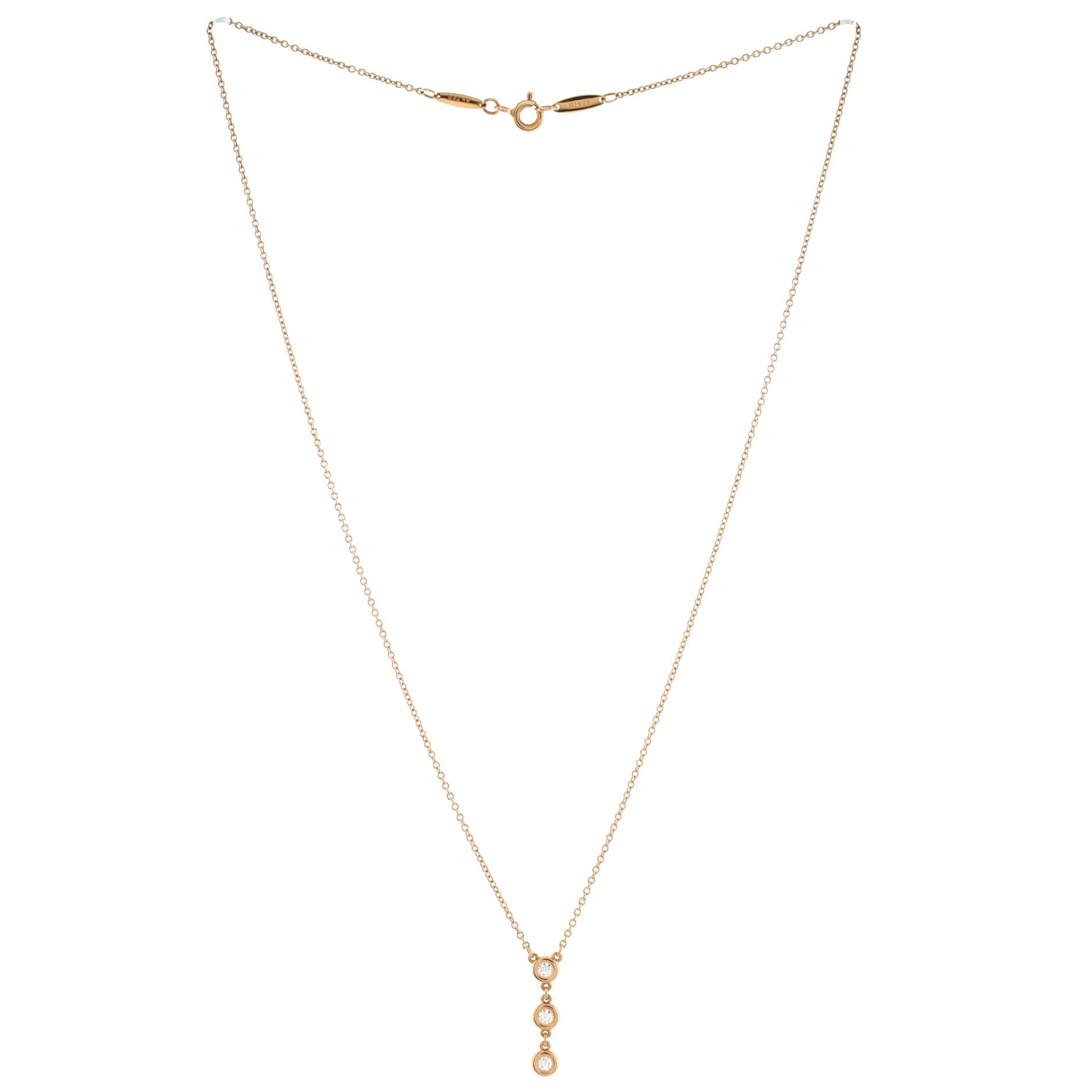 Elsa Peretti Diamonds By The Yard Pendant Necklace 18k Rose Gold with 3 Diamonds