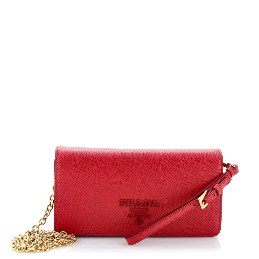 Monochrome Wristlet Wallet on Chain Saffiano Leather Mini