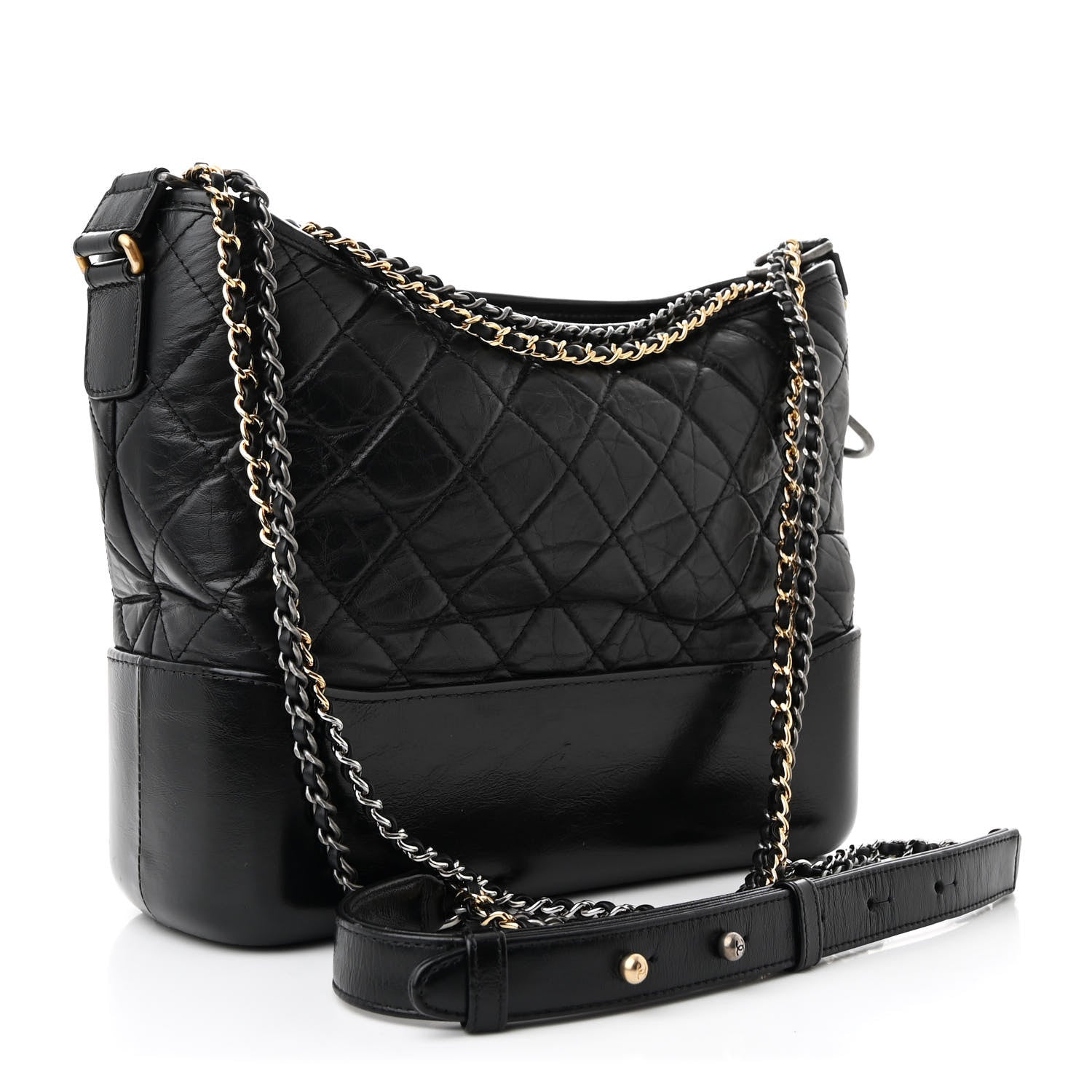 Aged Calfskin Quilted Medium Gabrielle Hobo Black
