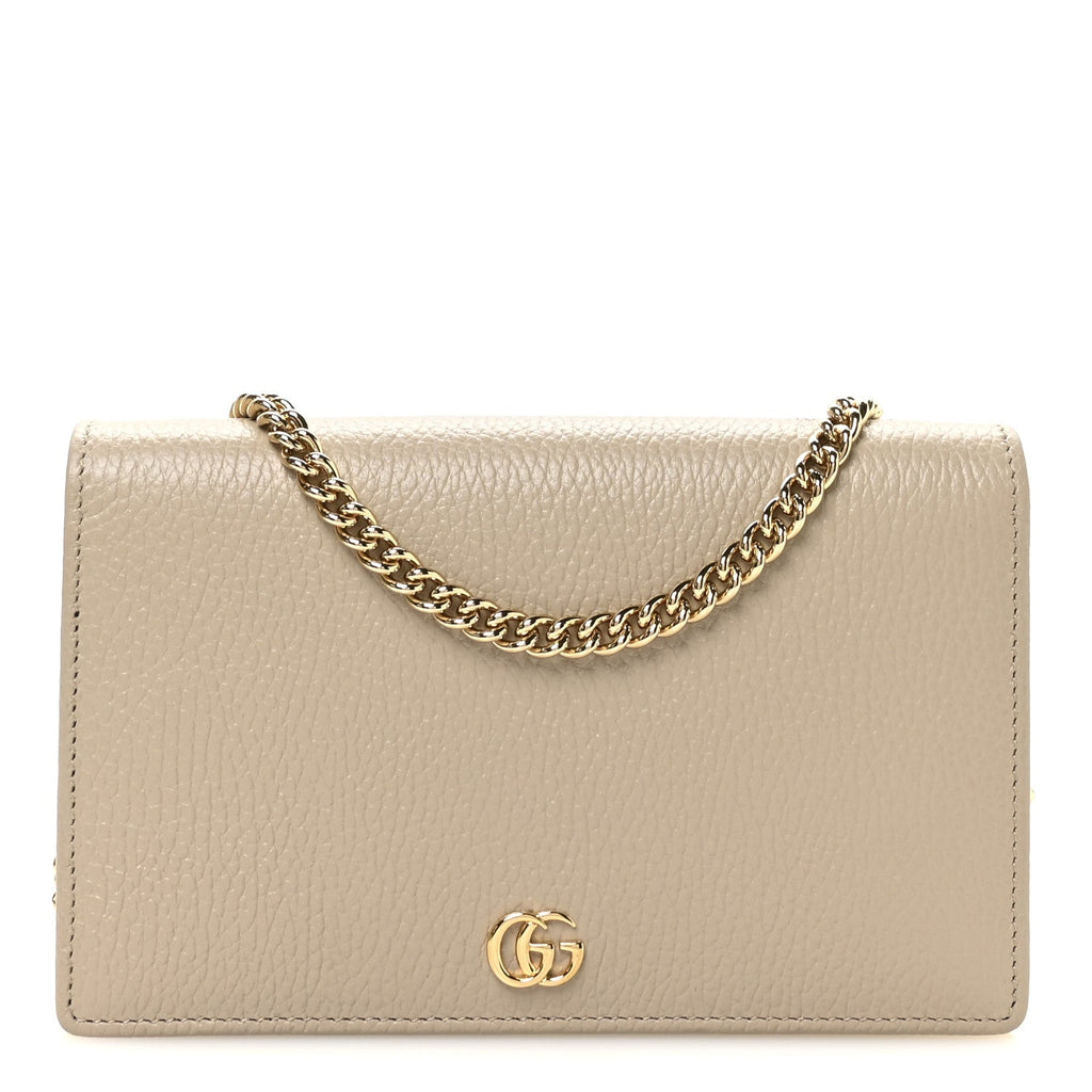 Dollar Calfskin Mini GG Marmont Chain Wallet Taupe Light Yellow