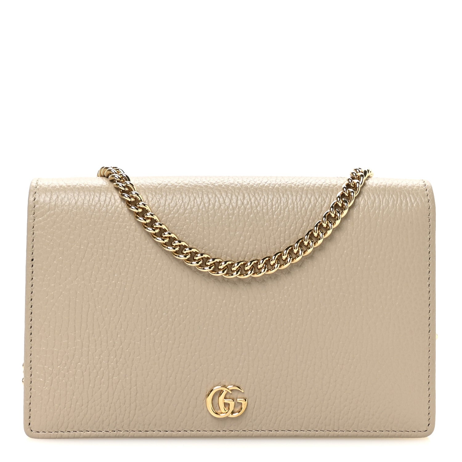 Dollar Calfskin Mini GG Marmont Chain Wallet Taupe Light Yellow
