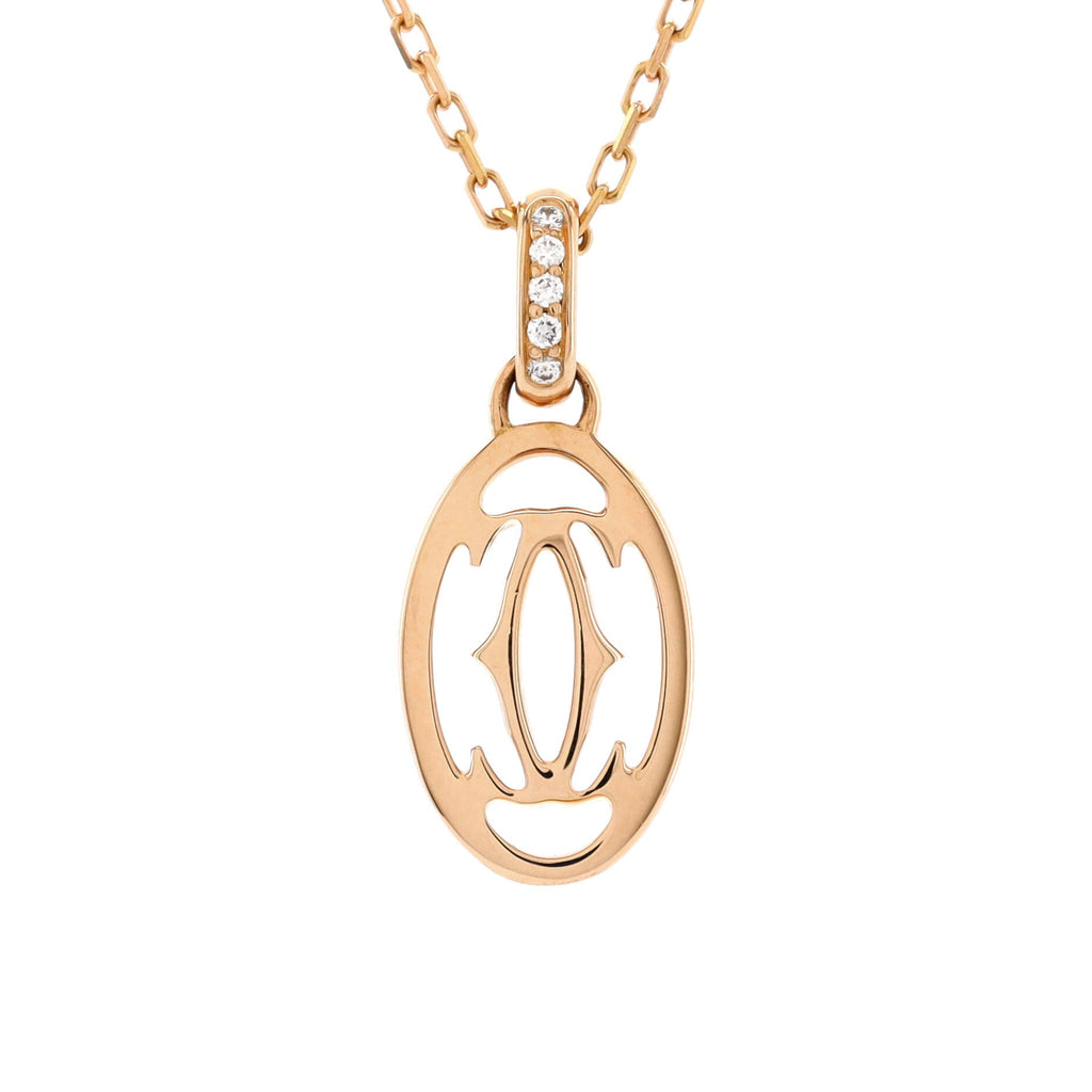 Logo Double C Pendant Necklace 18K Rose Gold with Diamonds