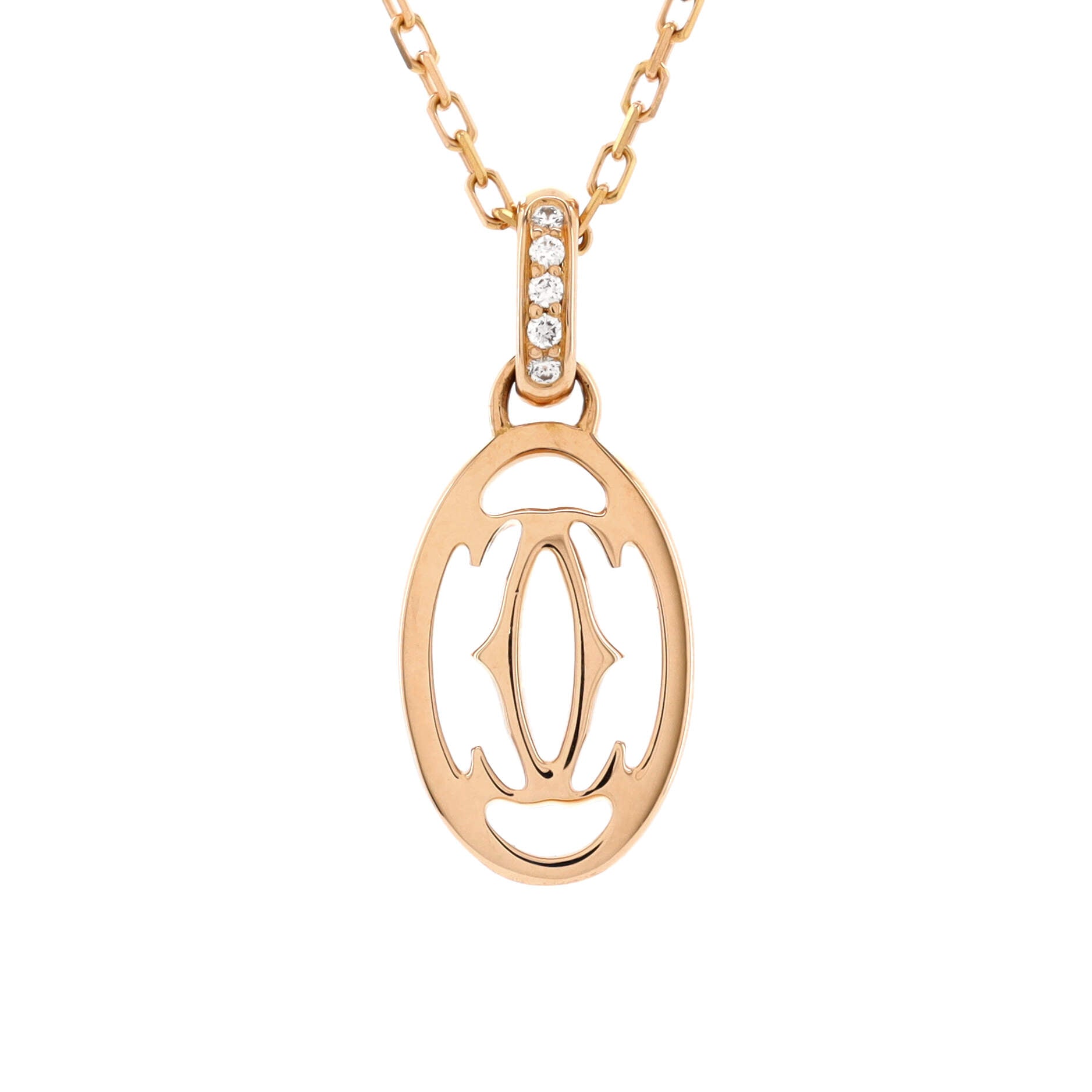 Logo Double C Pendant Necklace 18K Rose Gold with Diamonds