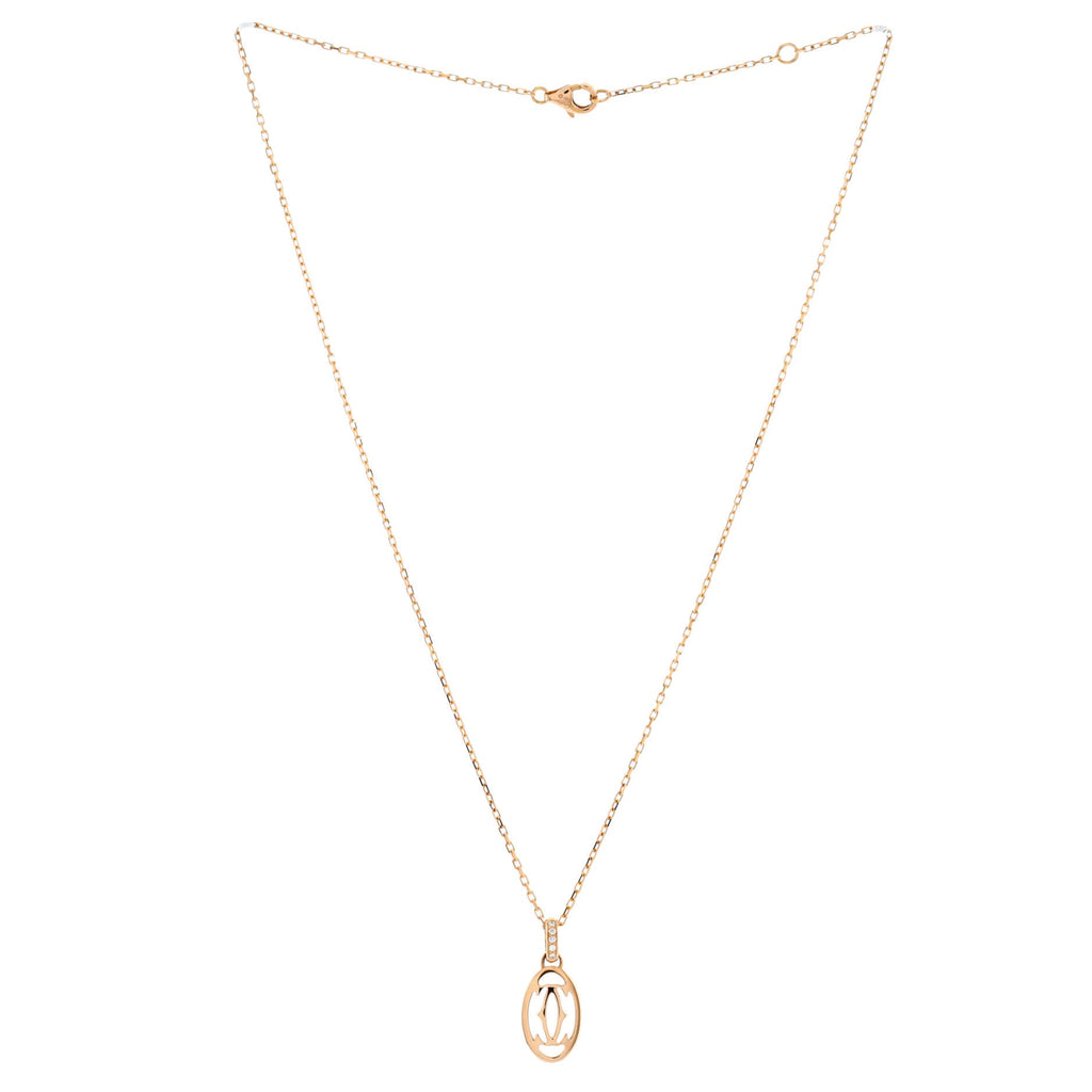Logo Double C Pendant Necklace 18K Rose Gold with Diamonds