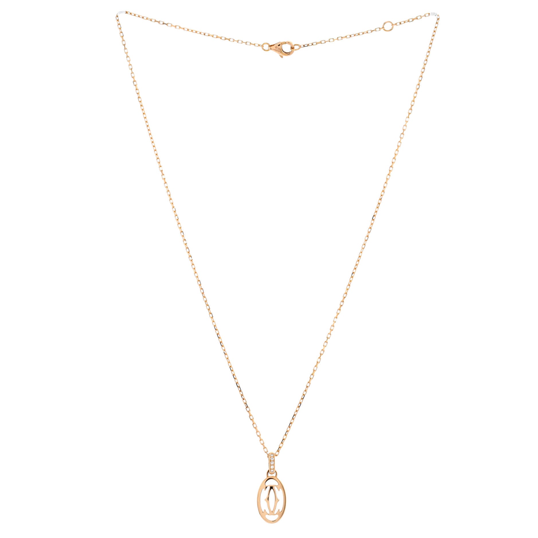 Logo Double C Pendant Necklace 18K Rose Gold with Diamonds