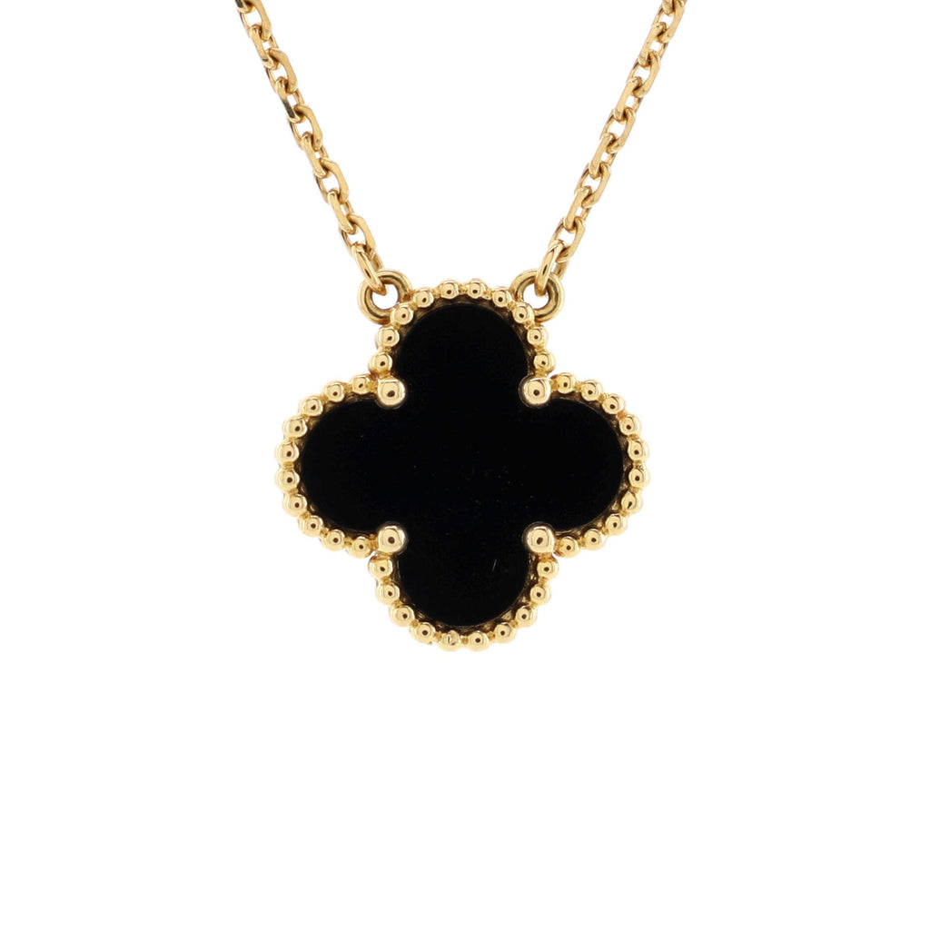 Vintage Alhambra Pendant Necklace 18K Yellow Gold and Onyx