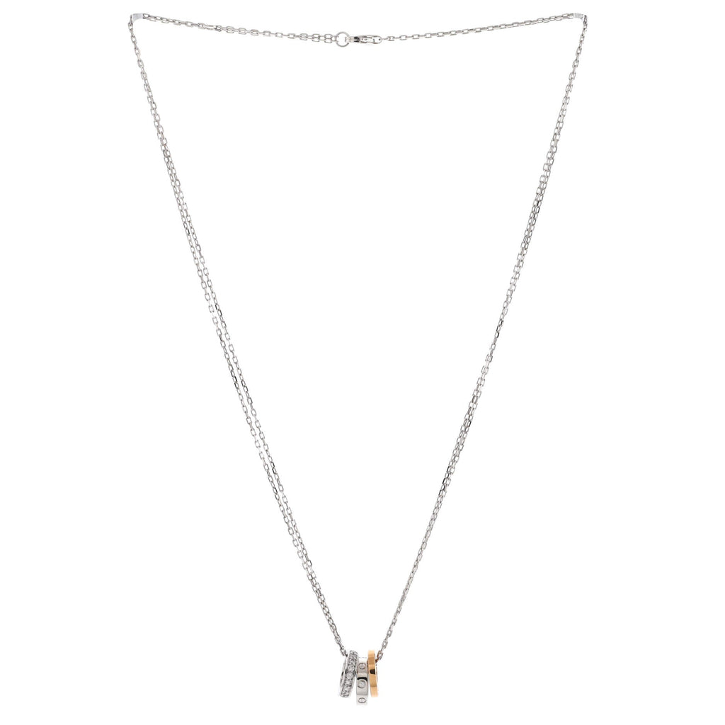 Love 3 Ring Pendant Necklace 18K Rose Gold and 18K White Gold with Diamonds