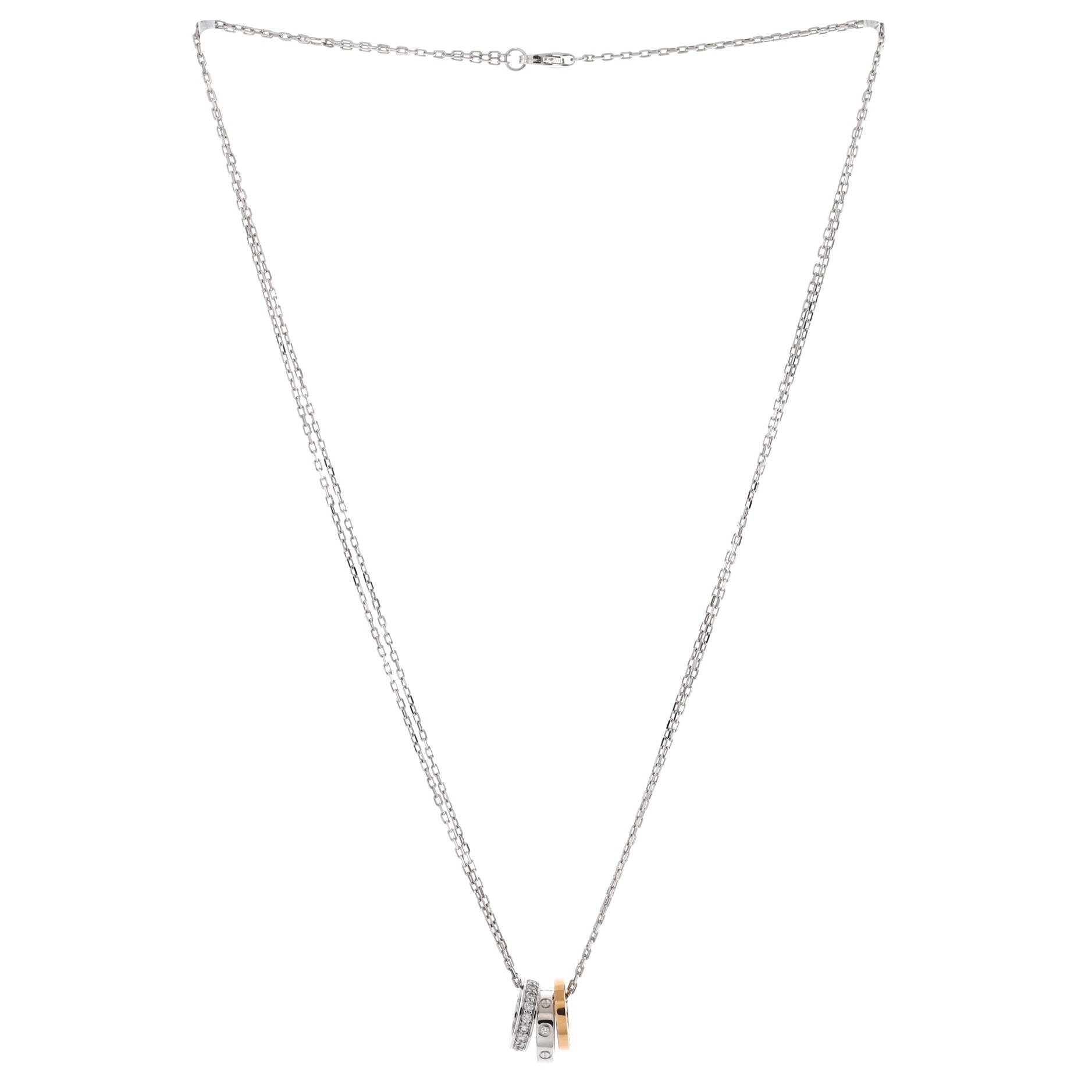 Love 3 Ring Pendant Necklace 18K Rose Gold and 18K White Gold with Diamonds