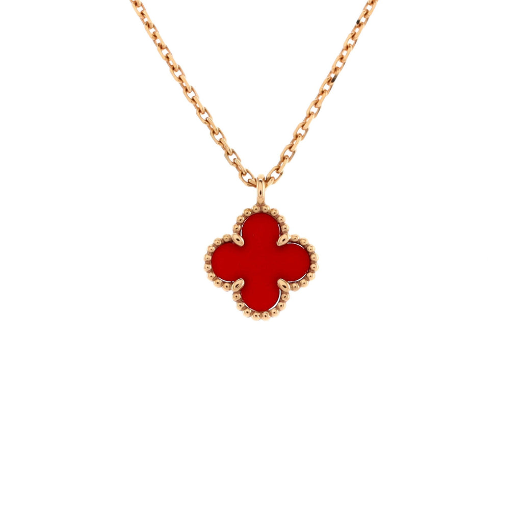 Sweet Alhambra Pendant Necklace 18K Rose Gold and Carnelian