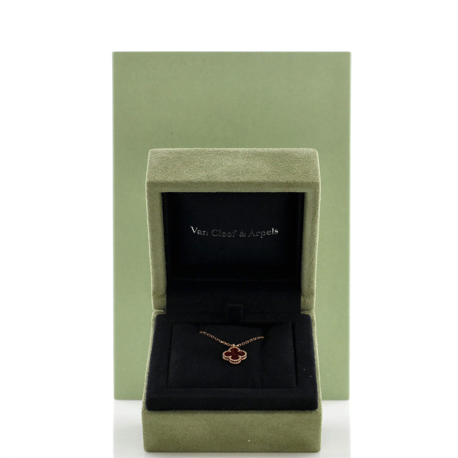 Sweet Alhambra Pendant Necklace 18K Rose Gold and Carnelian