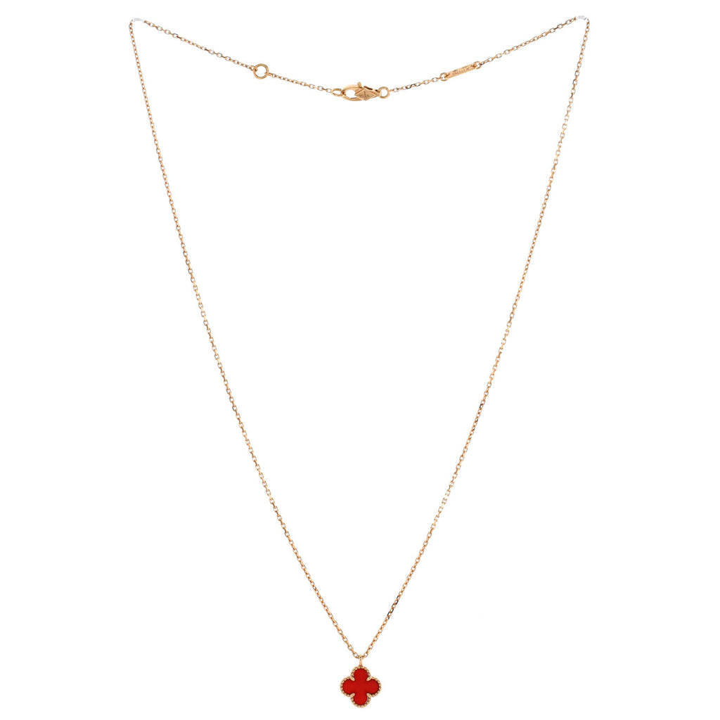 Sweet Alhambra Pendant Necklace 18K Rose Gold and Carnelian