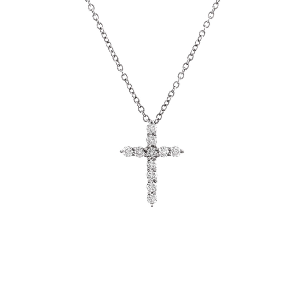 Cross Pendant Necklace Platinum and Diamonds Mini