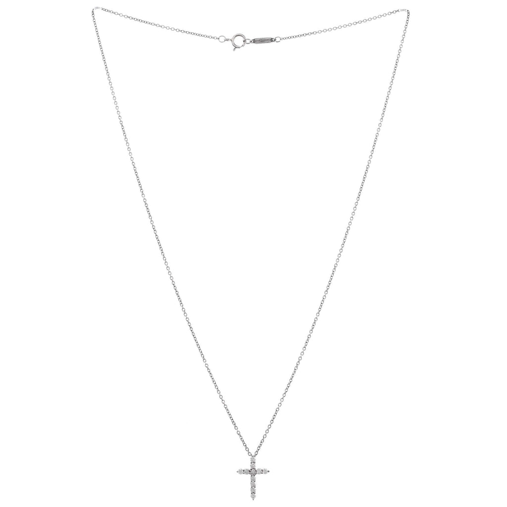 Cross Pendant Necklace Platinum and Diamonds Mini