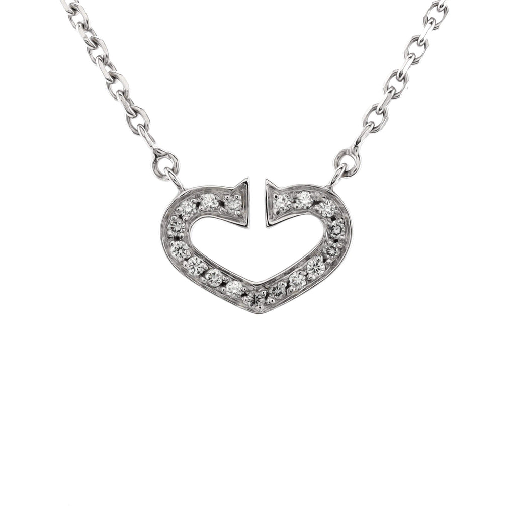 C Heart de Cartier Pendant Necklace 18K White Gold with Pave Diamonds