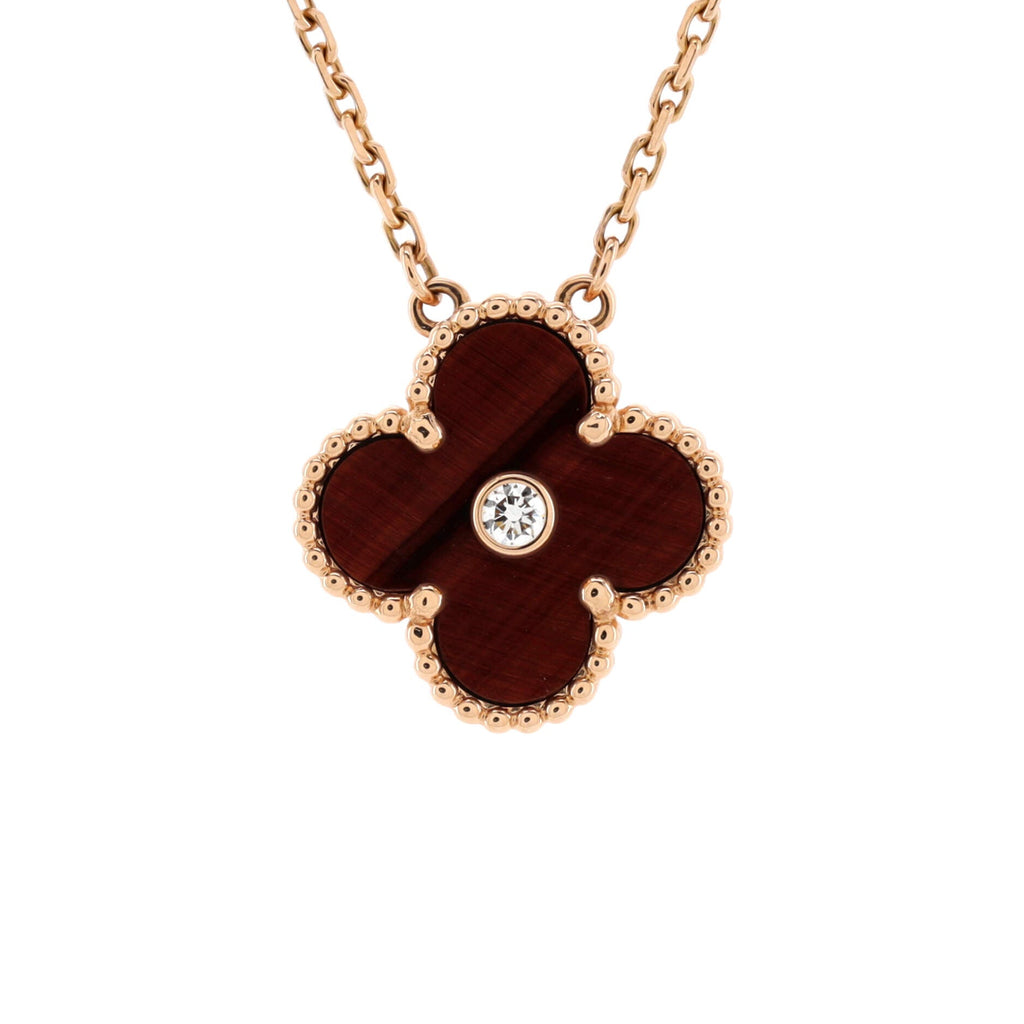 Vintage Alhambra Pendant Necklace Limited Edition 18K Rose Gold and Bull's Eye with Diamond
