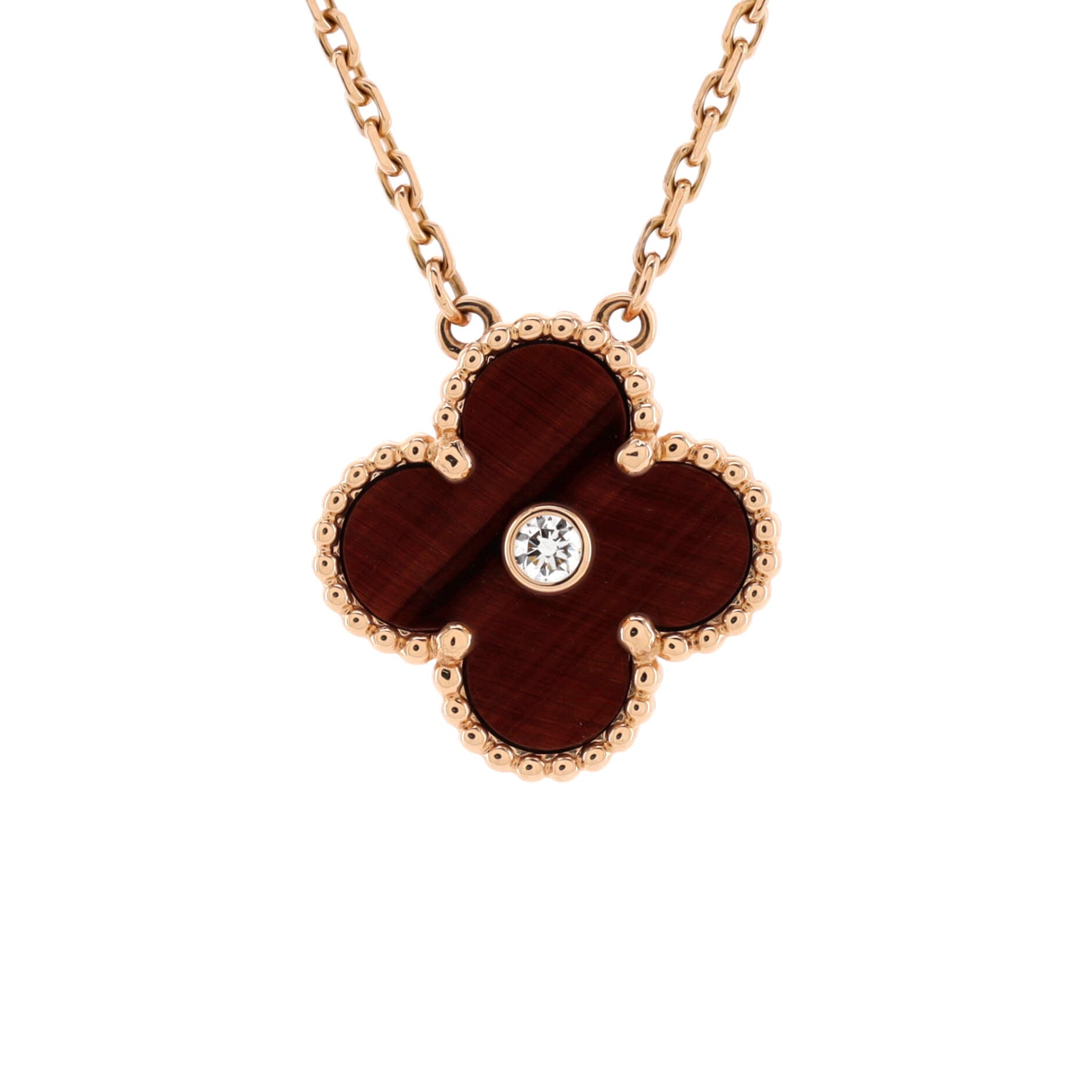 Vintage Alhambra Pendant Necklace Limited Edition 18K Rose Gold and Bull's Eye with Diamond
