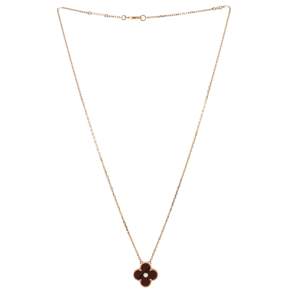 Vintage Alhambra Pendant Necklace Limited Edition 18K Rose Gold and Bull's Eye with Diamond