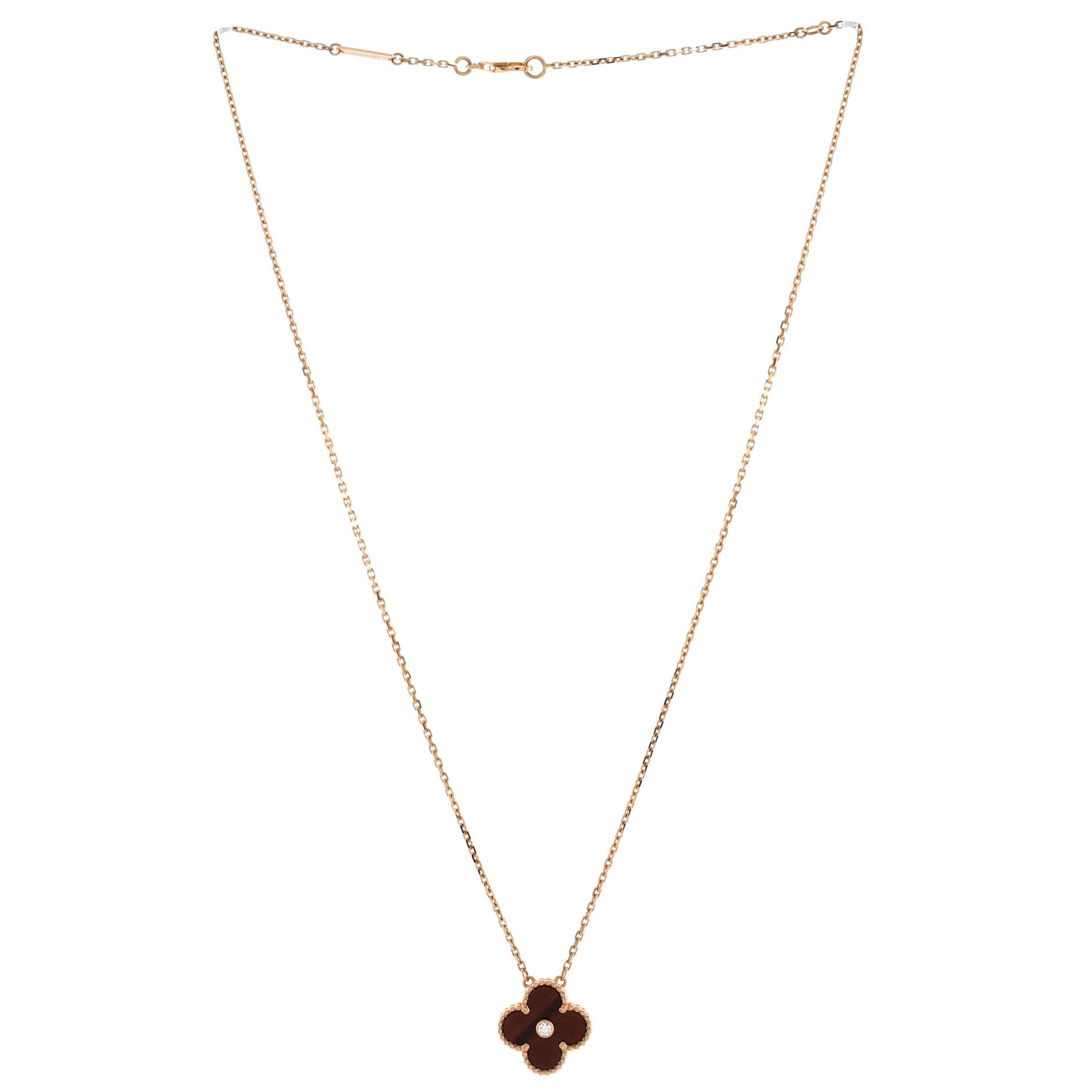 Vintage Alhambra Pendant Necklace Limited Edition 18K Rose Gold and Bull's Eye with Diamond