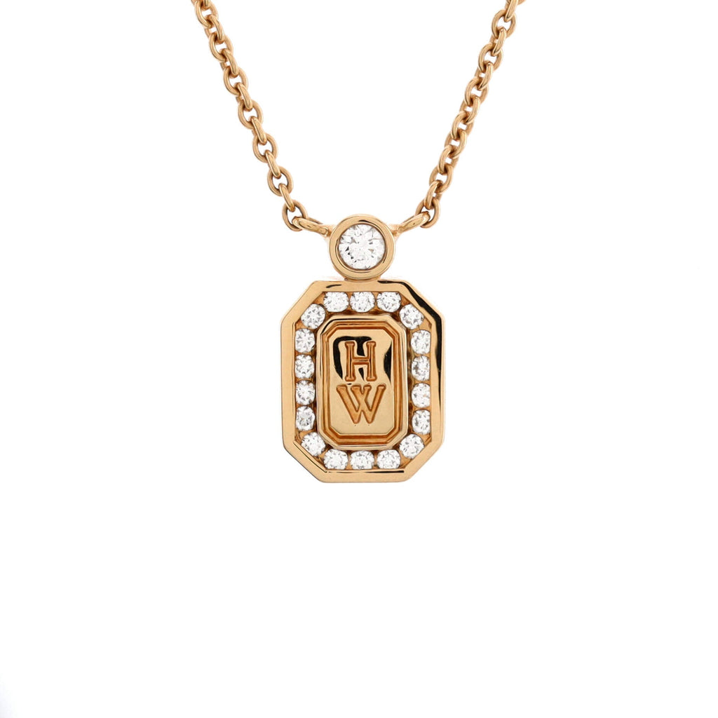 HW Logo Pendant Necklace 18K Rose Gold with Diamonds