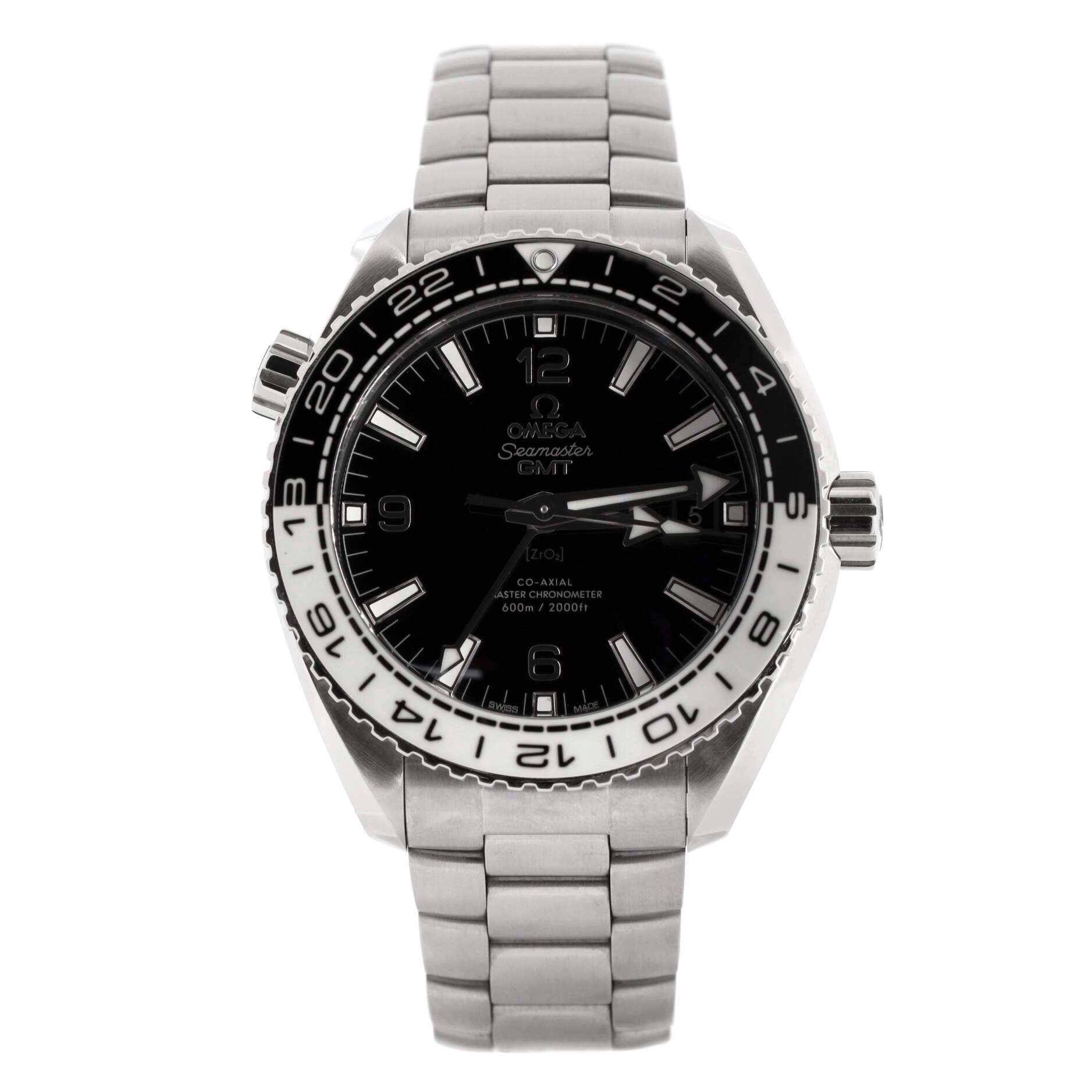Seamaster Planet Ocean 600M Co-Axial Chronometer GMT Oreo Automatic Watch Stainless Steel 43