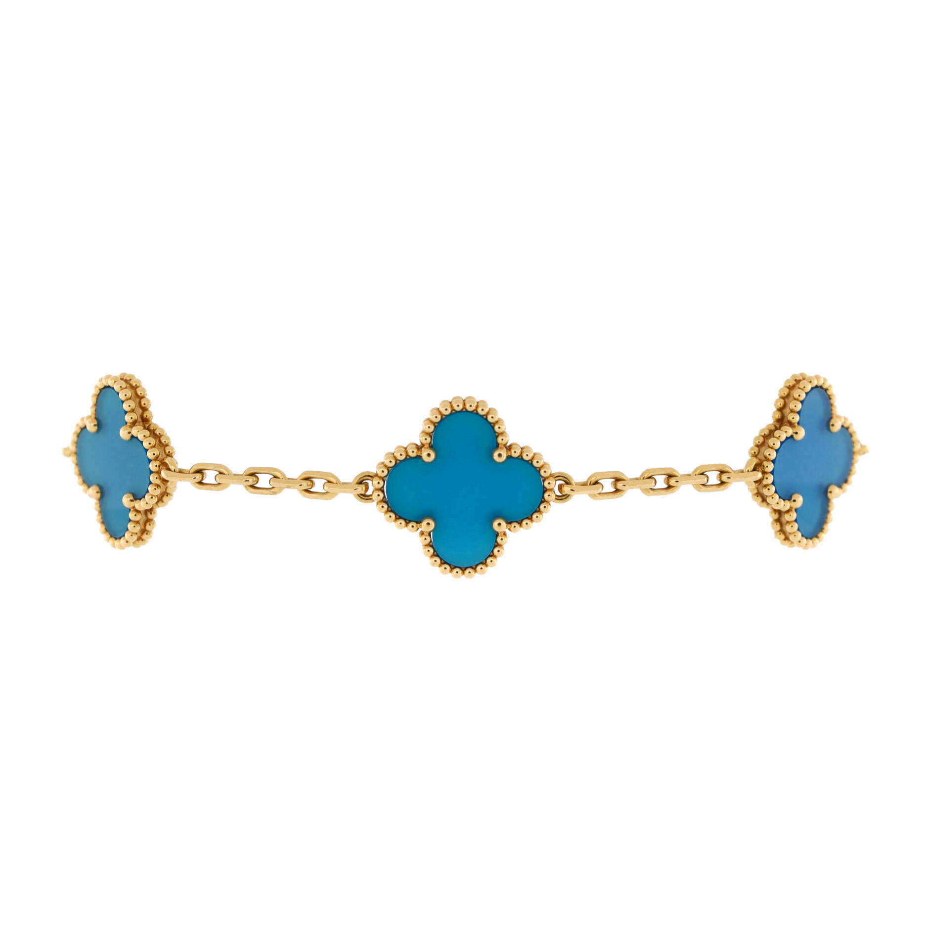 Vintage Alhambra 5 Motifs Bracelet 18K Yellow Gold and Agate