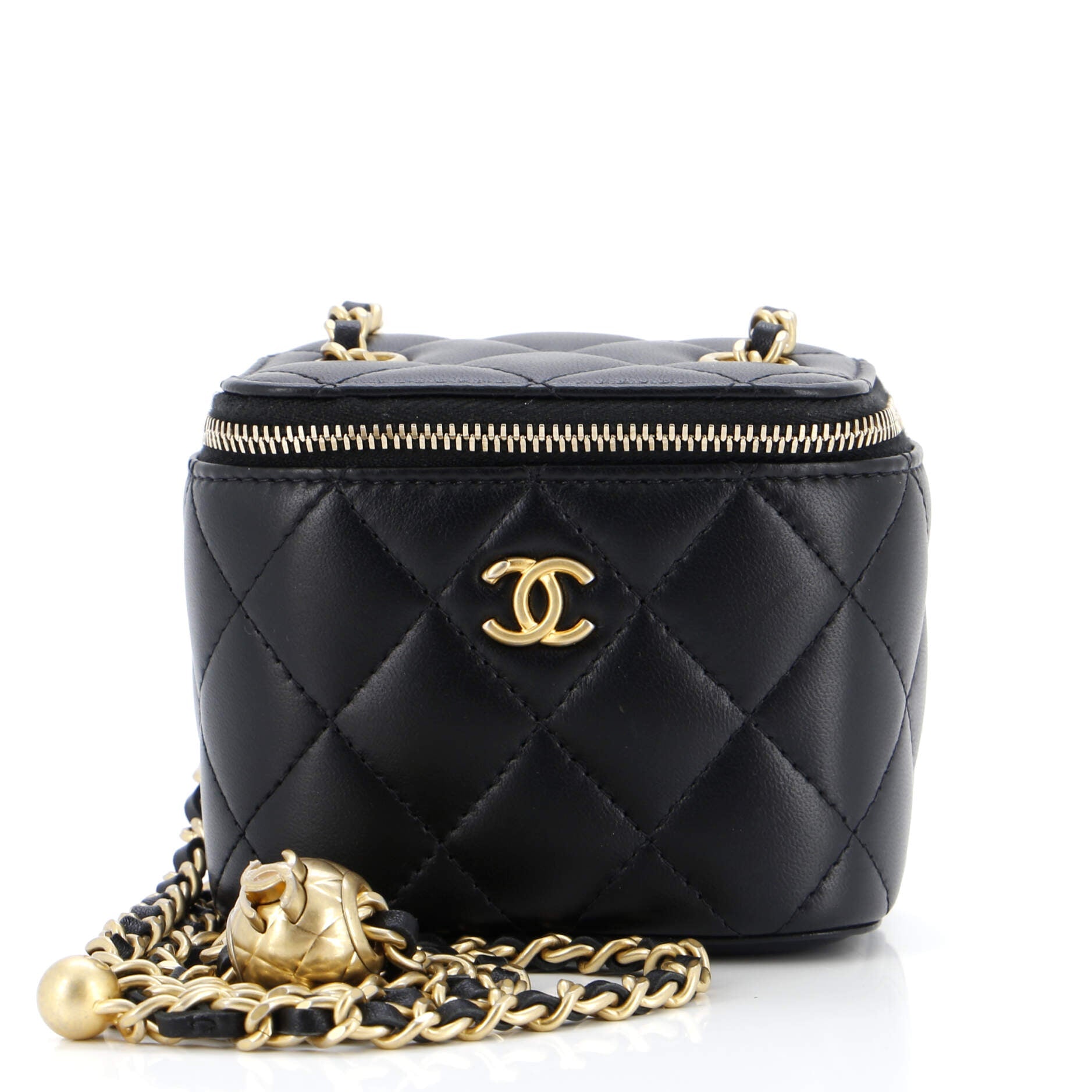 Pearl Crush Vanity Case with Chain Quilted Lambskin Mini