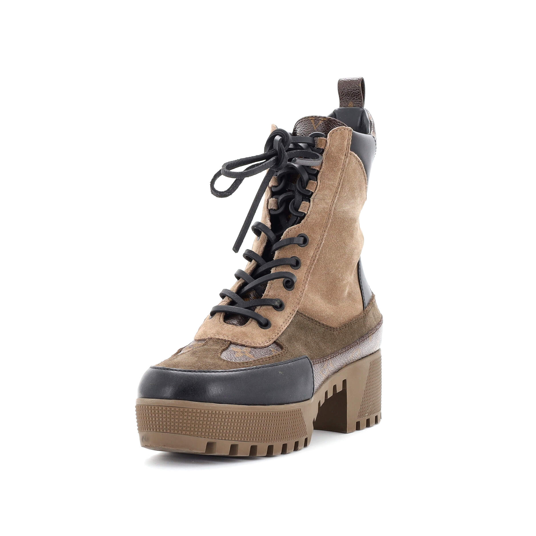 Women's Laureate Platform Desert Boots Suede with Monogram Canvas