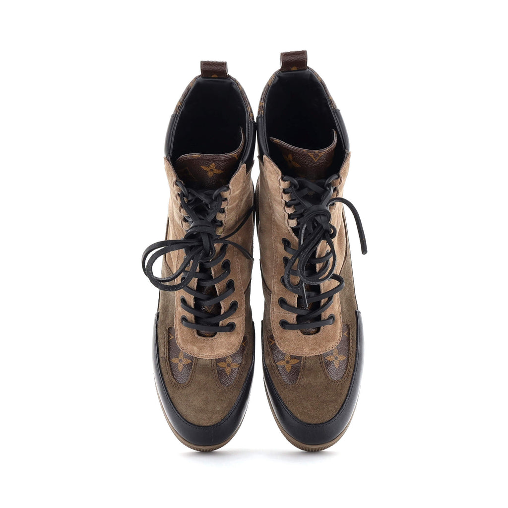 Women's Laureate Platform Desert Boots Suede with Monogram Canvas