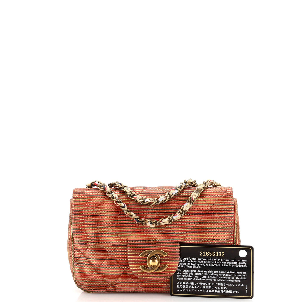 Multicolor Stripe Flap Bag Raffia Effect Braided Chain Mini