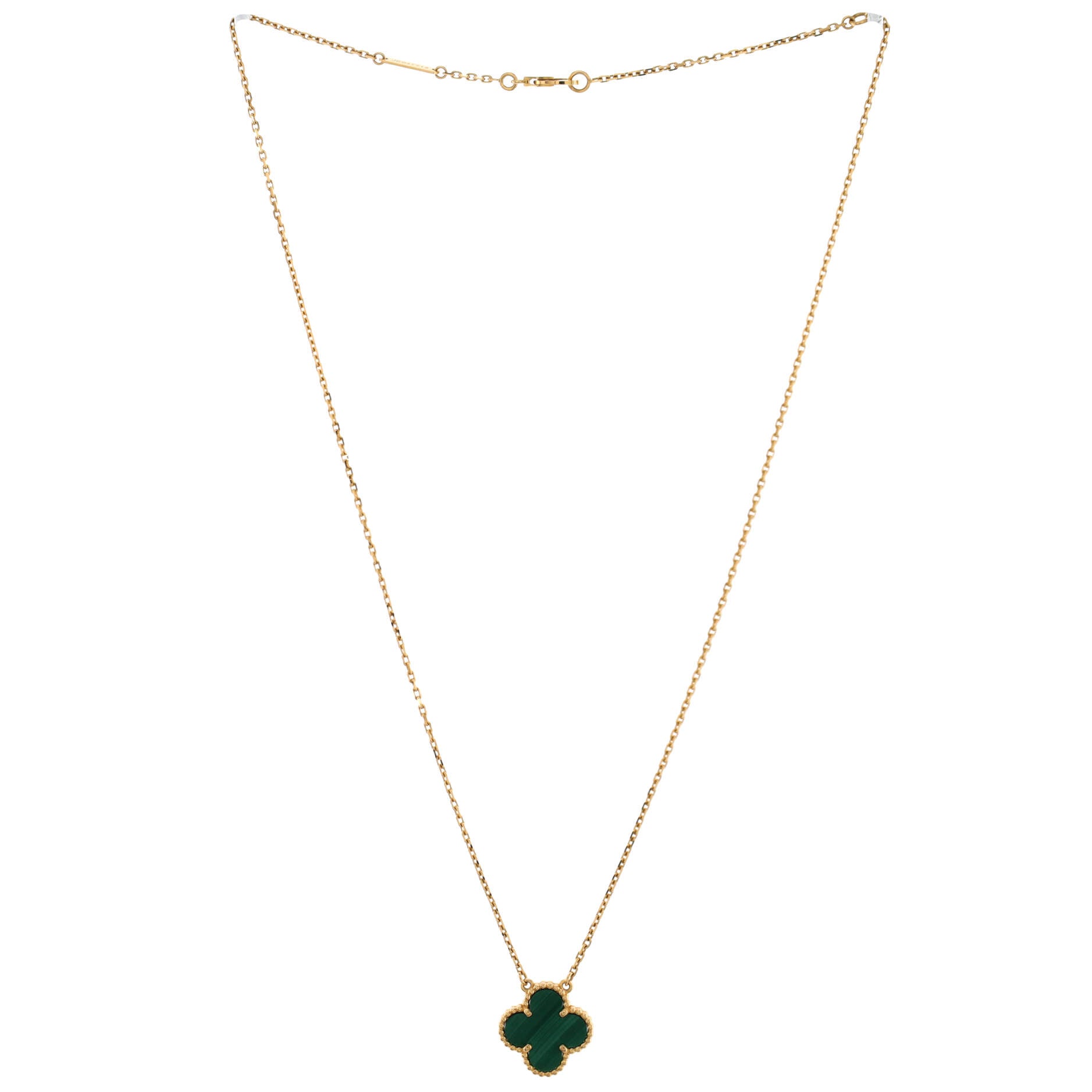 Vintage Alhambra Pendant Necklace 18K Yellow Gold and Malachite