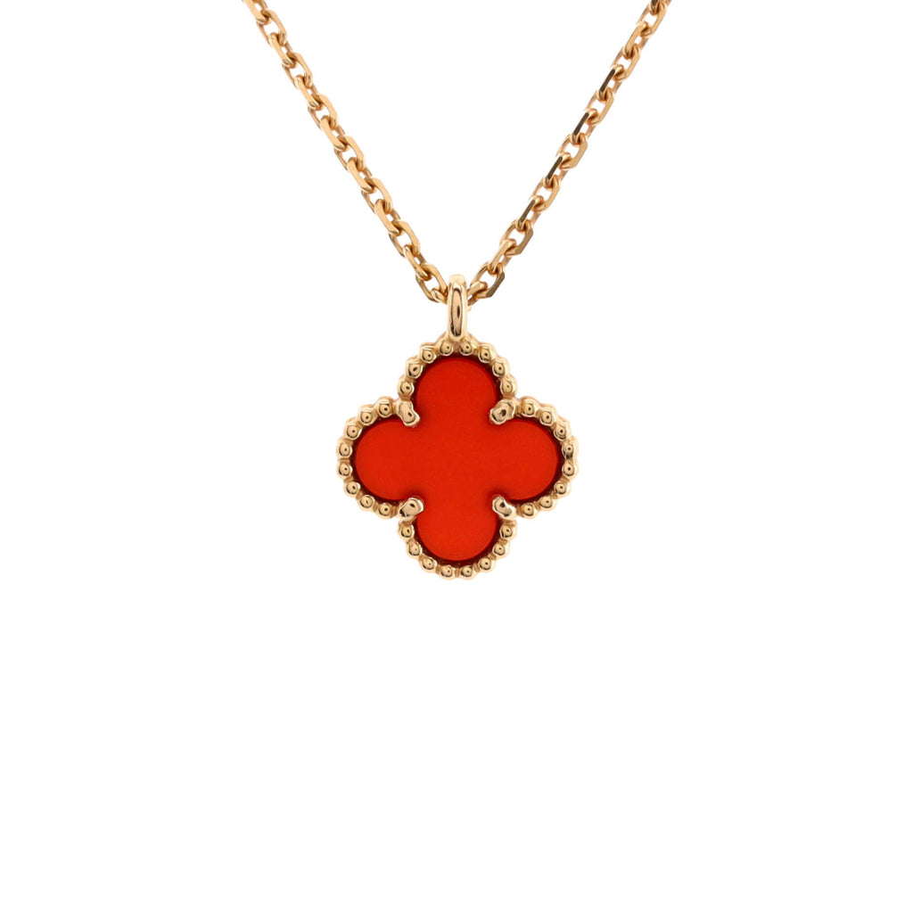 Sweet Alhambra Pendant Necklace 18K Rose Gold and Carnelian