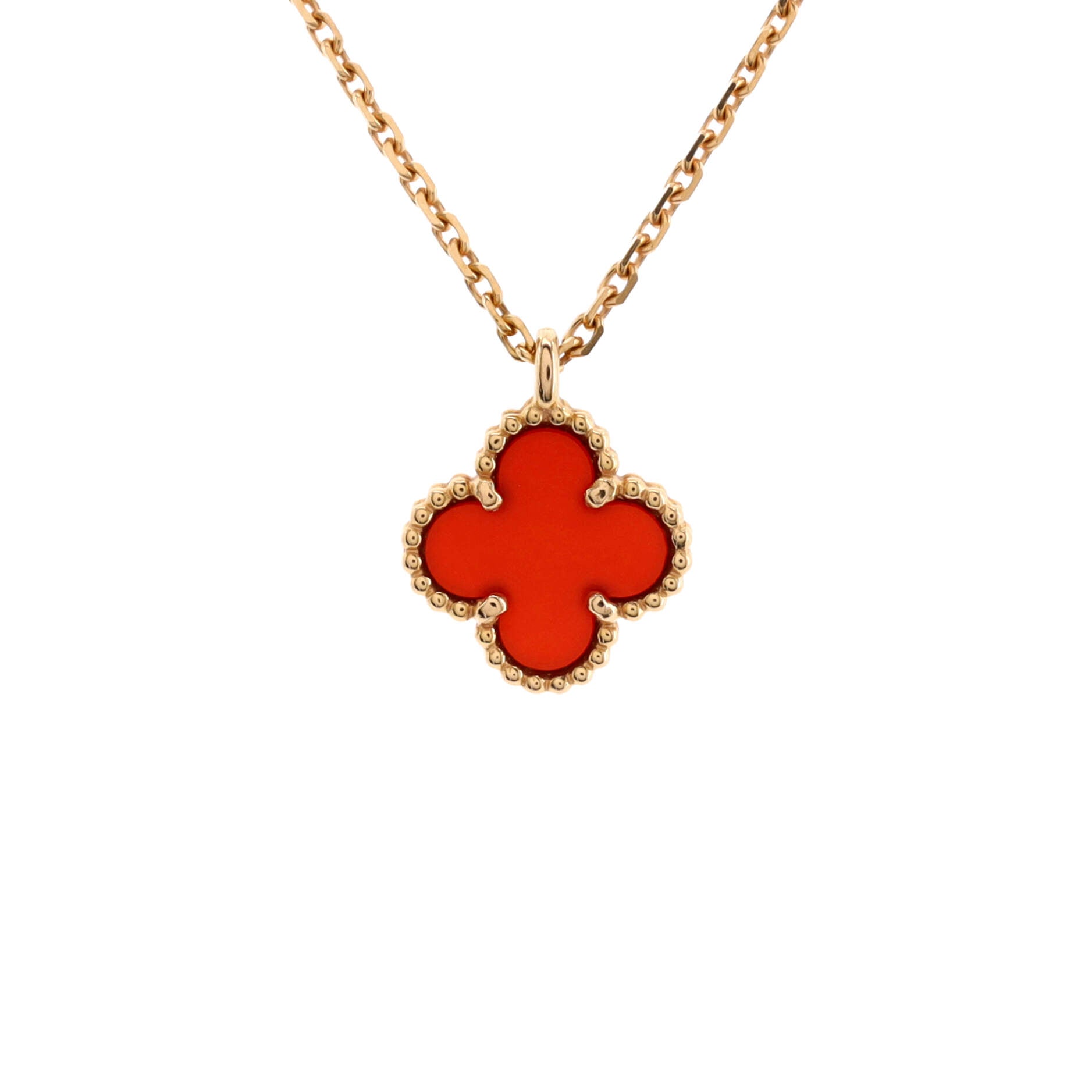 Sweet Alhambra Pendant Necklace 18K Rose Gold and Carnelian