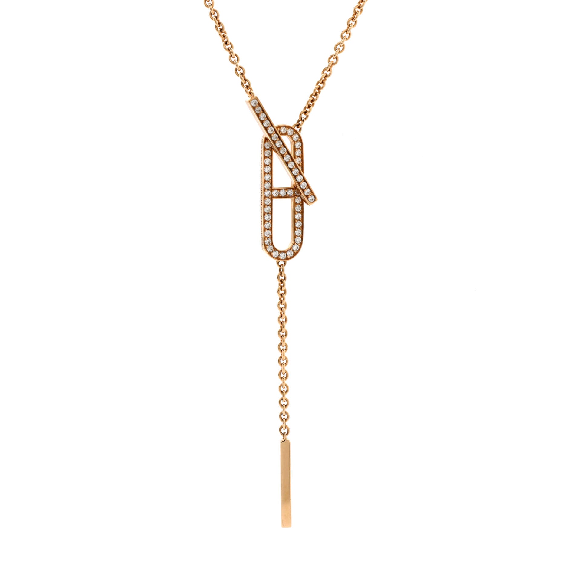 Ever Chaine d'Ancre Lariat Necklace 18K Rose Gold with Diamonds Small