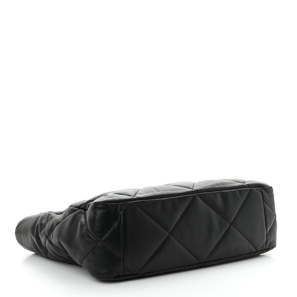 Lambskin Quilted Chanel 19 East West Shopping Bag Black