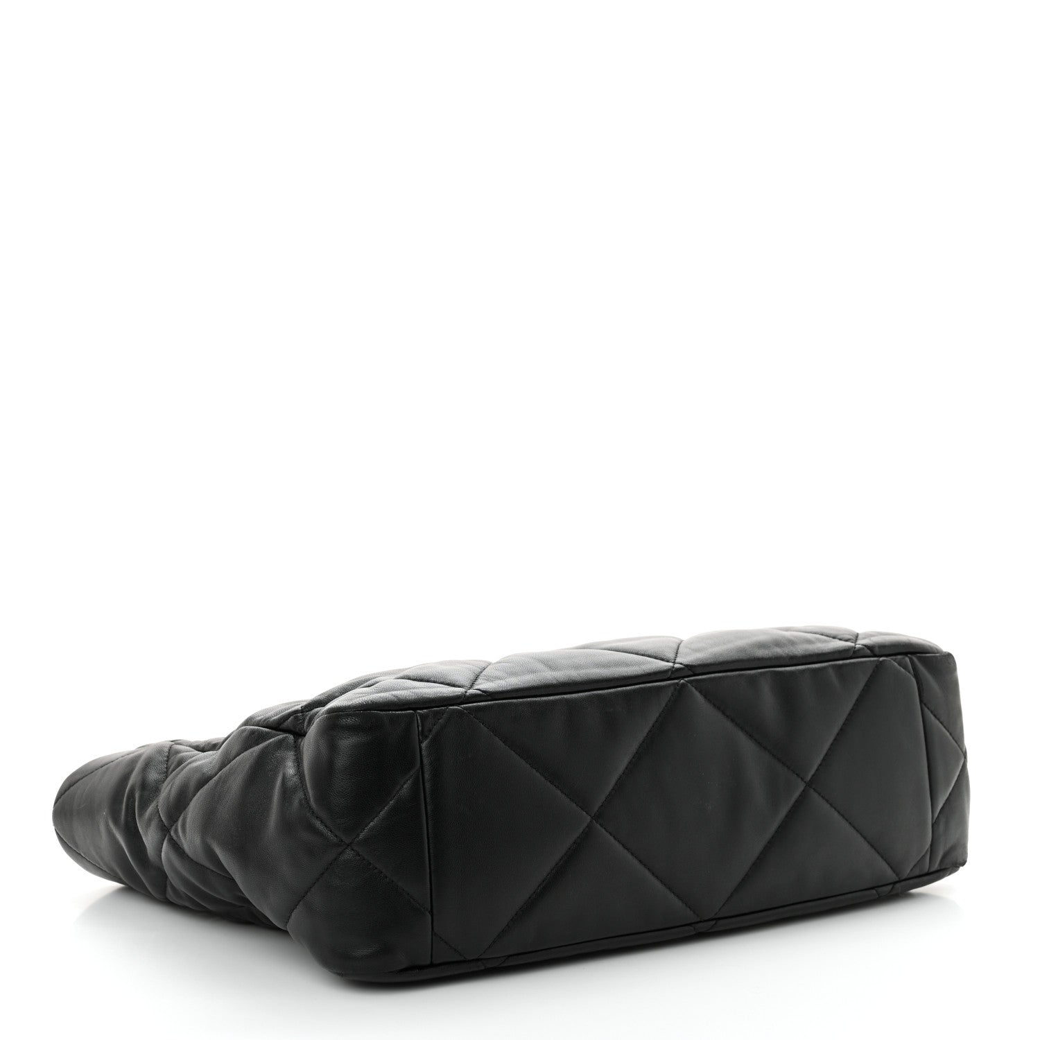 Lambskin Quilted Chanel 19 East West Shopping Bag Black