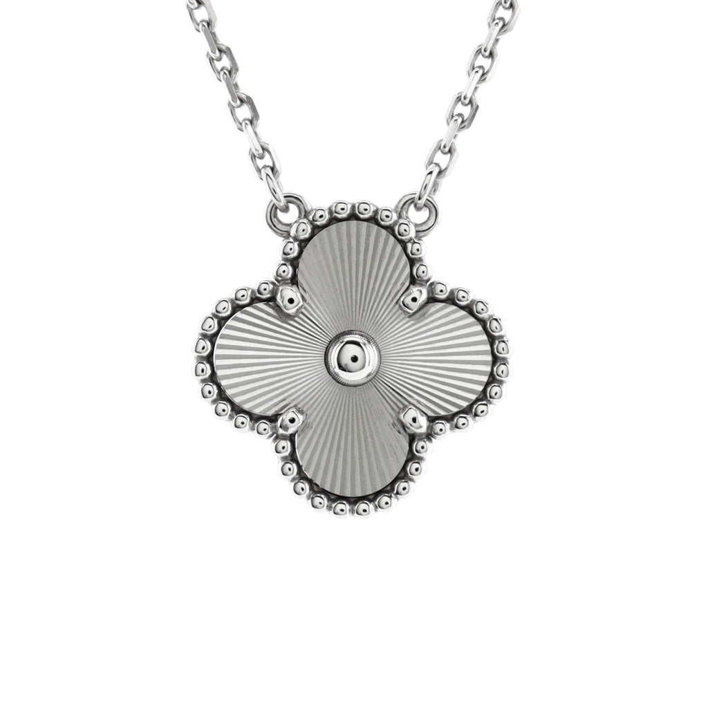 Vintage Alhambra Pendant Necklace Guilloche 18K White Gold