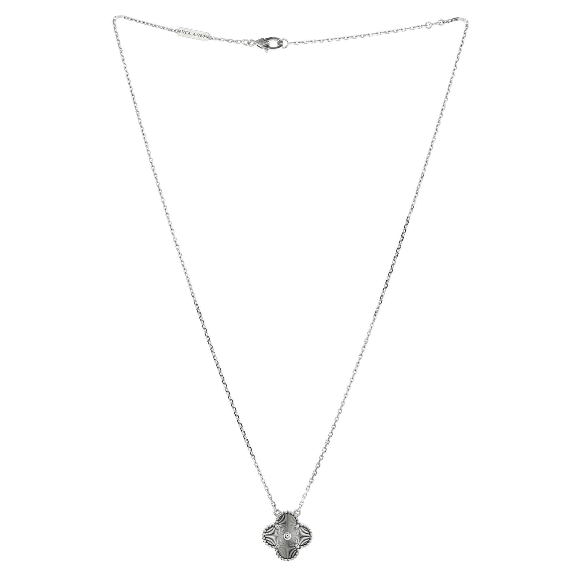 Vintage Alhambra Pendant Necklace Guilloche 18K White Gold