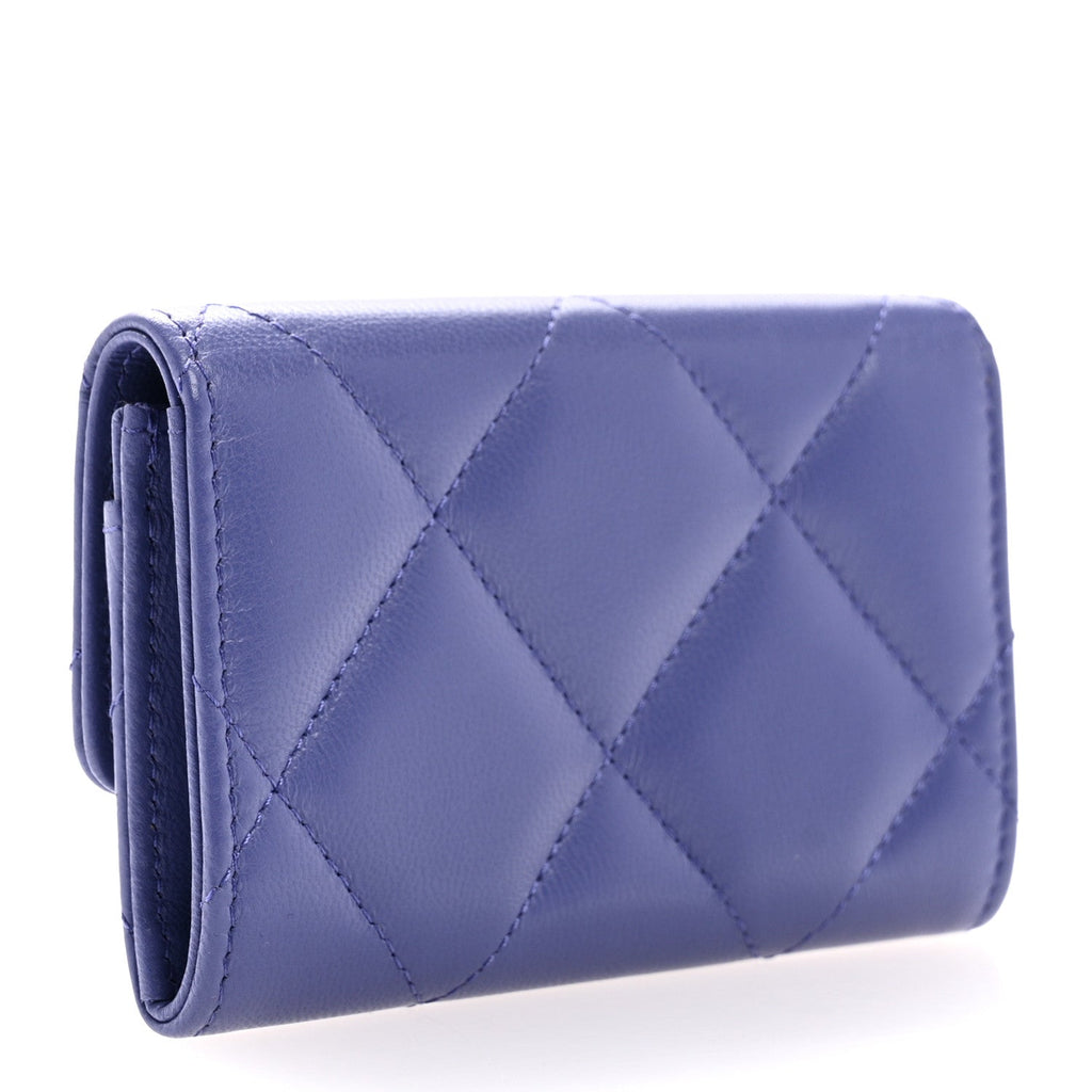 Goatskin Quilted Chanel 19 Small Flap Wallet Purple